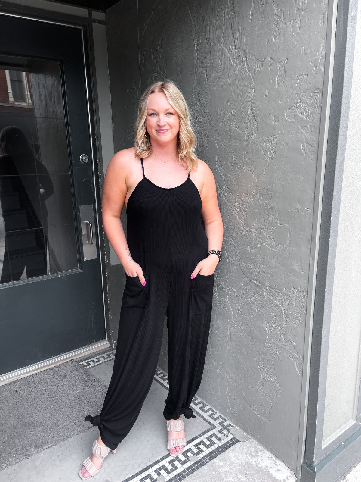 Black Wide Leg Knit Jumpsuit