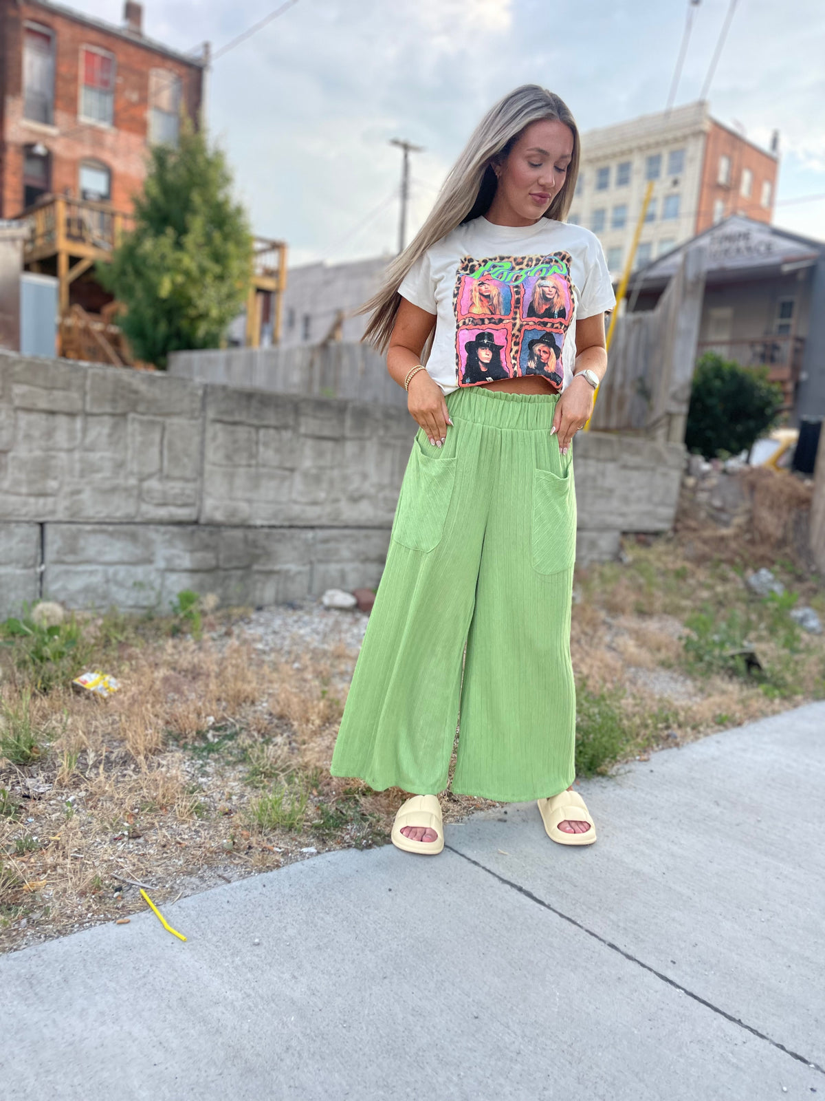 Green Cropped Wide Leg Pants