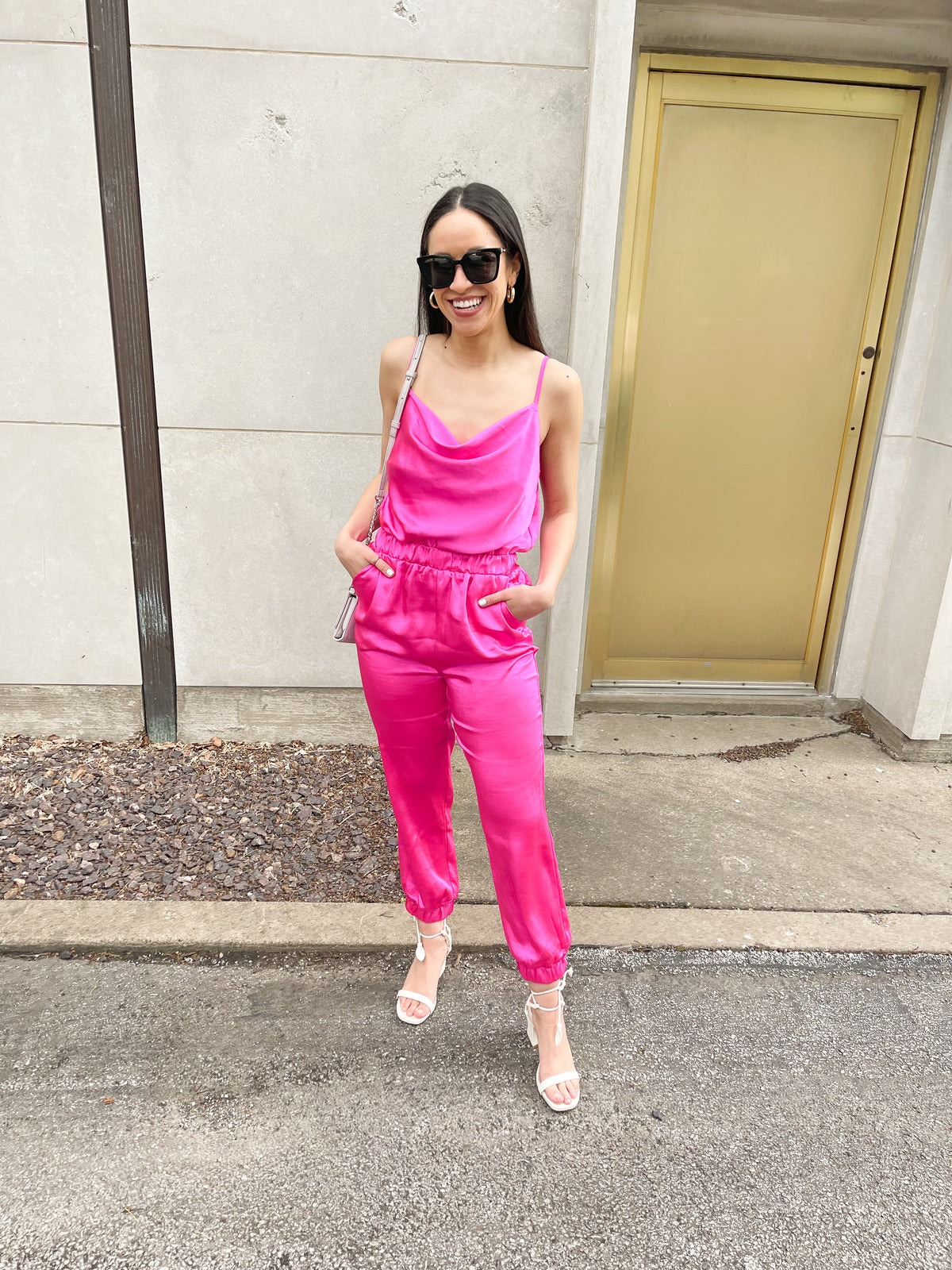 Hyper Pink Satin Jumpsuit
