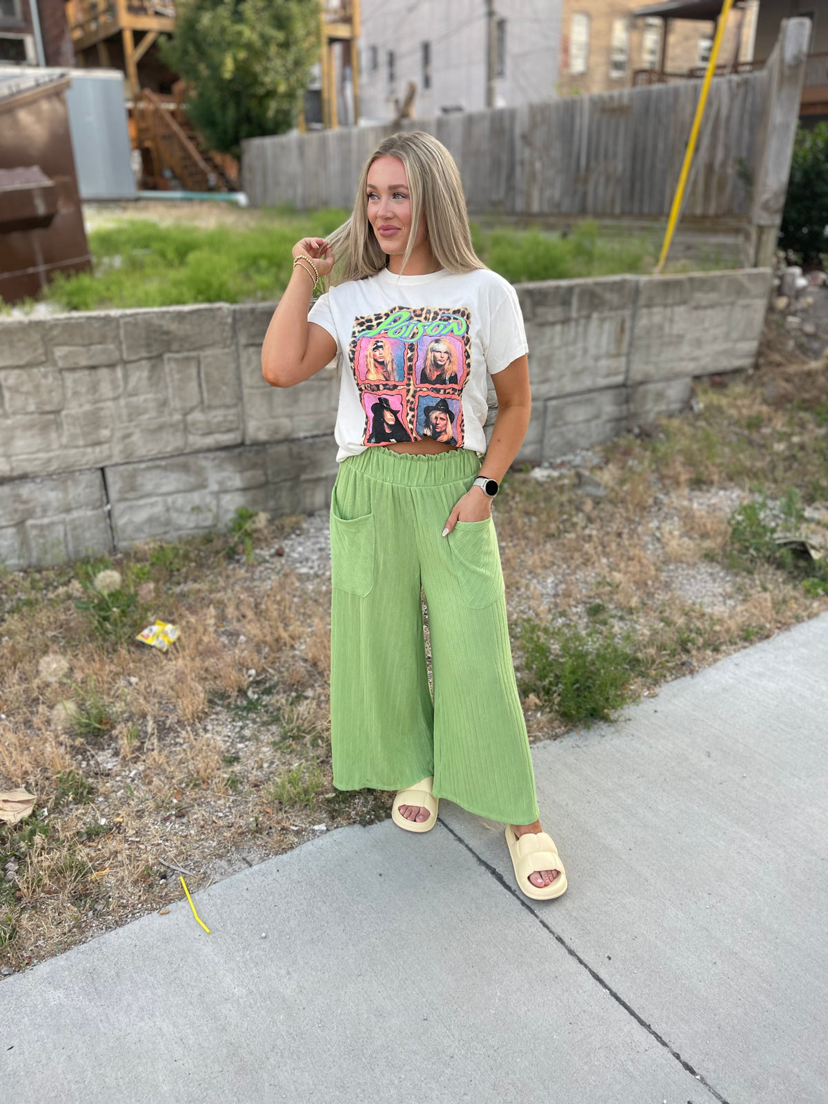 Green Cropped Wide Leg Pants