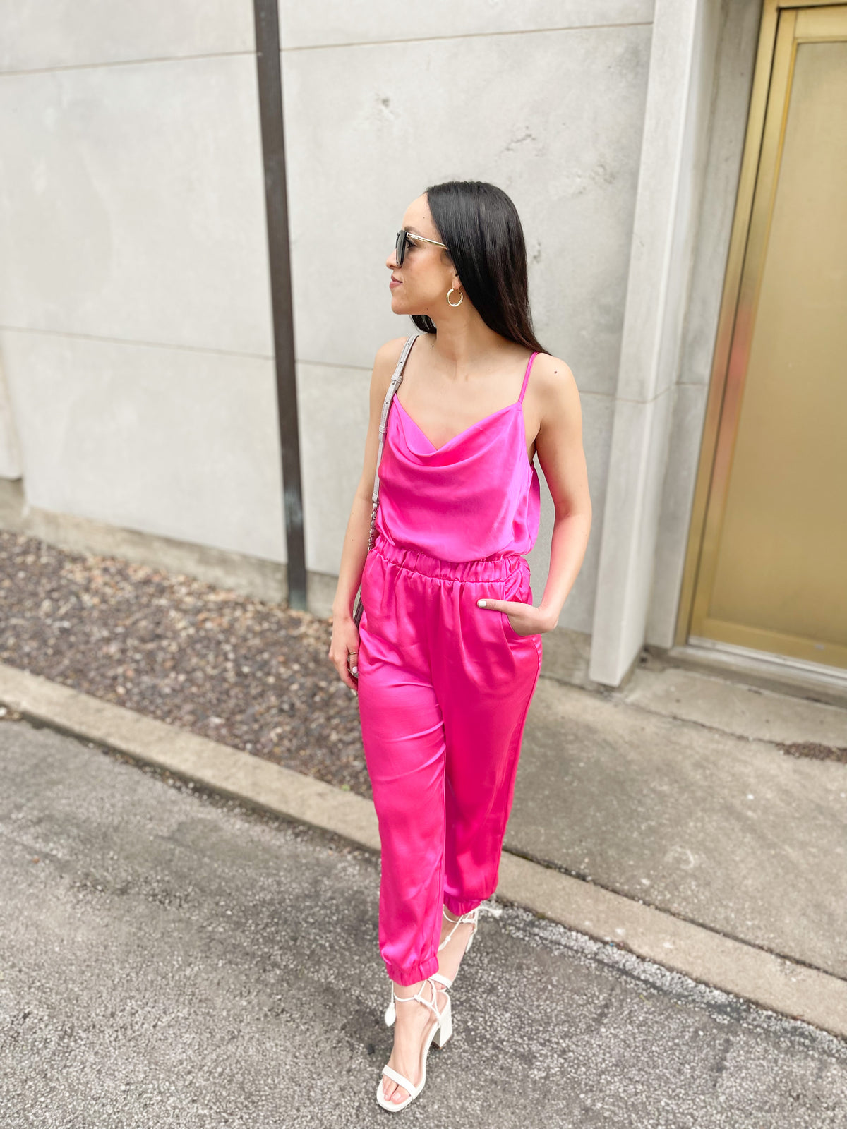 Hyper Pink Satin Jumpsuit