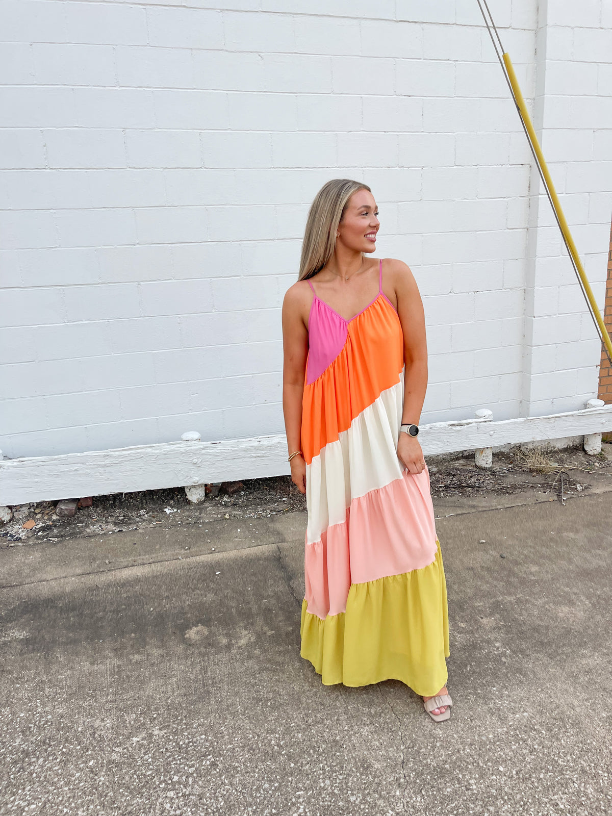 Color Blocked Strappy Maxi Dress