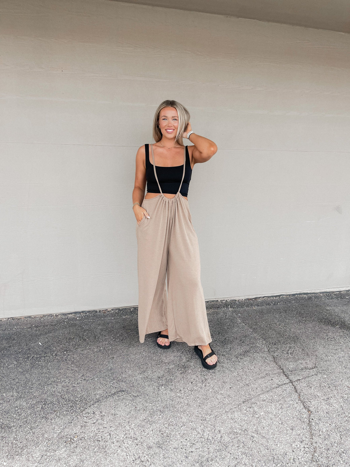Black Wide Leg Suspender Jumper