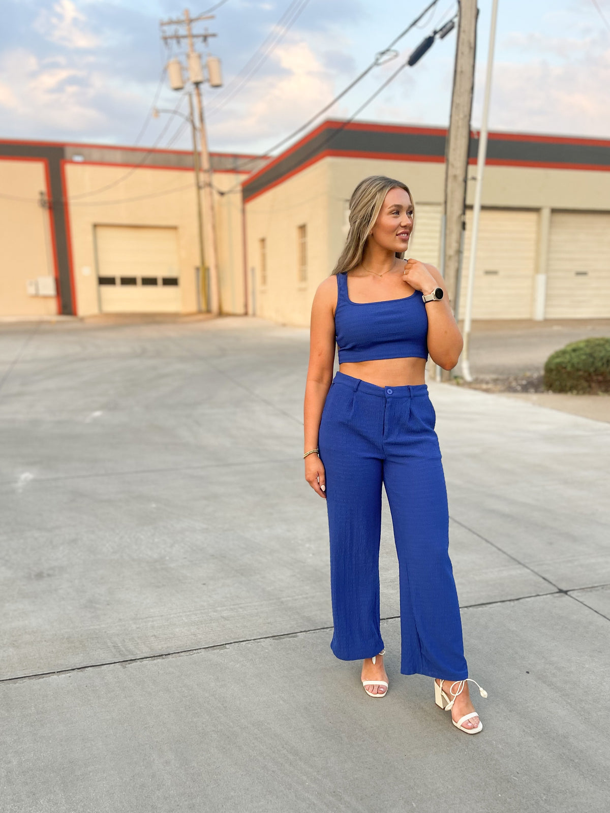 Royal Blue Square Neck Crop Top