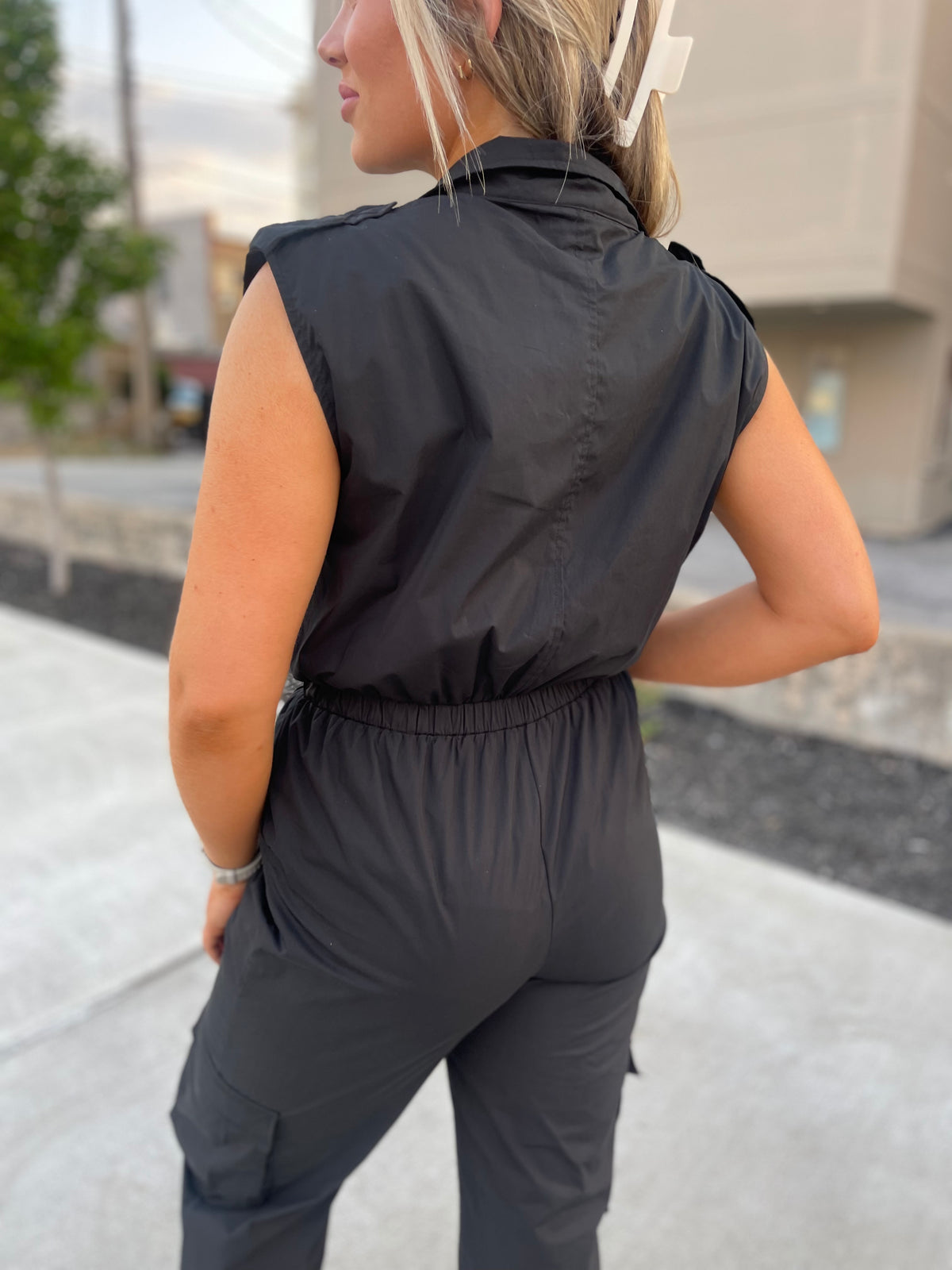 High Neck Cargo Nylon Jumpsuit