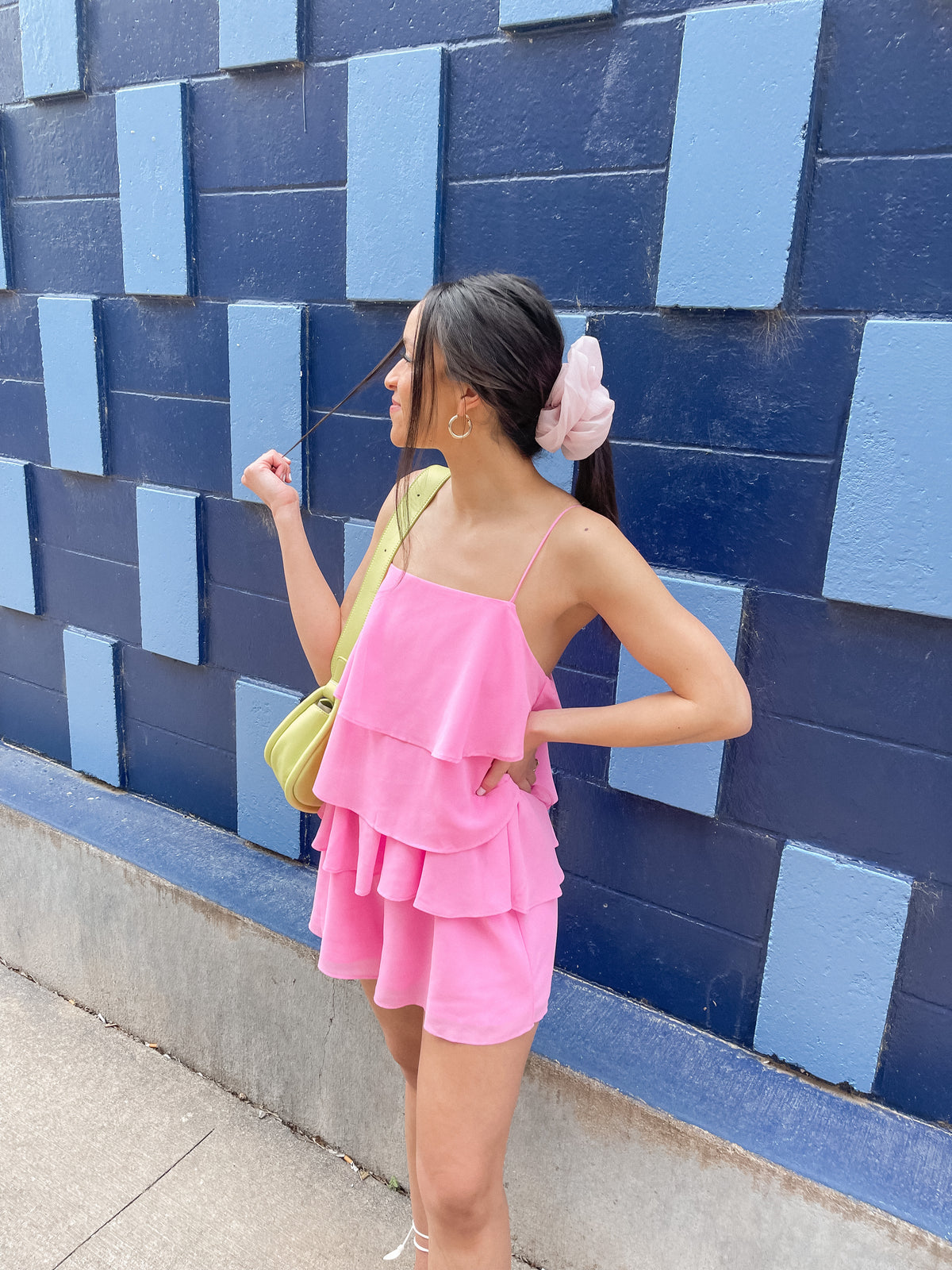 Bubblegum Pink Tiered Chiffon Romper