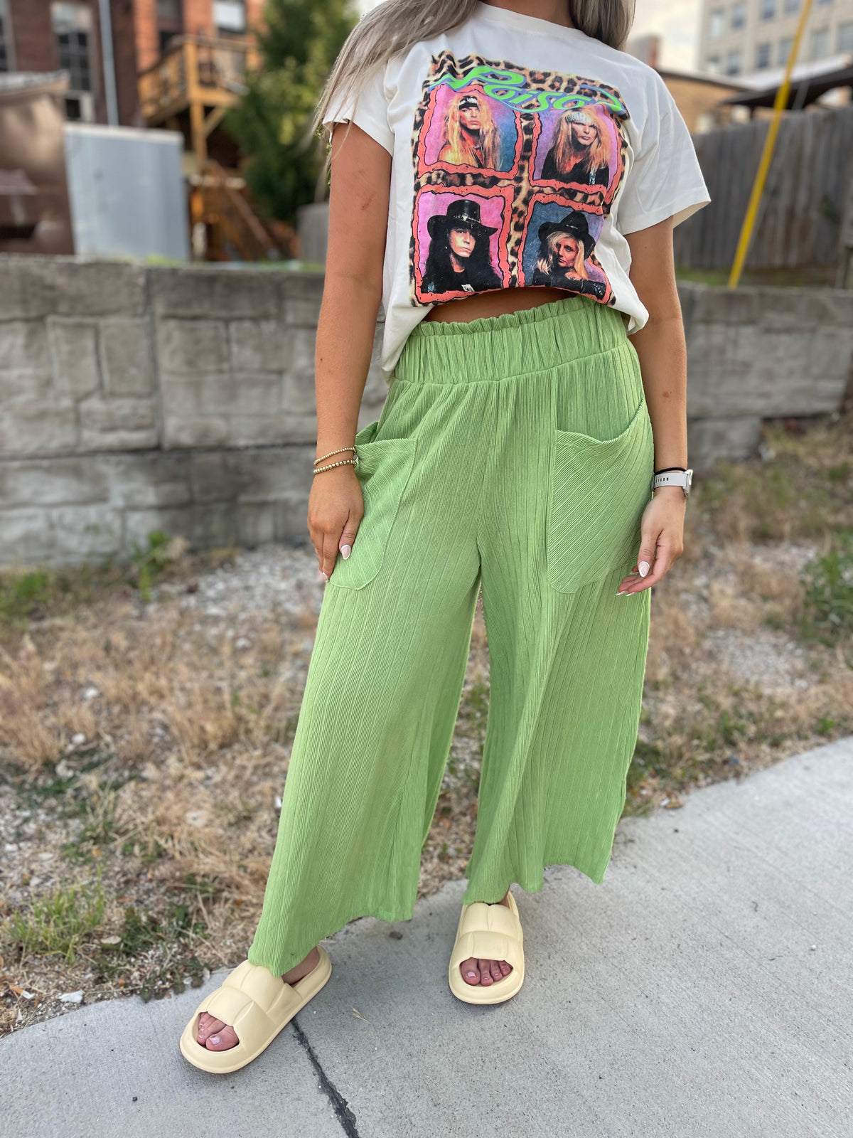 Green Cropped Wide Leg Pants