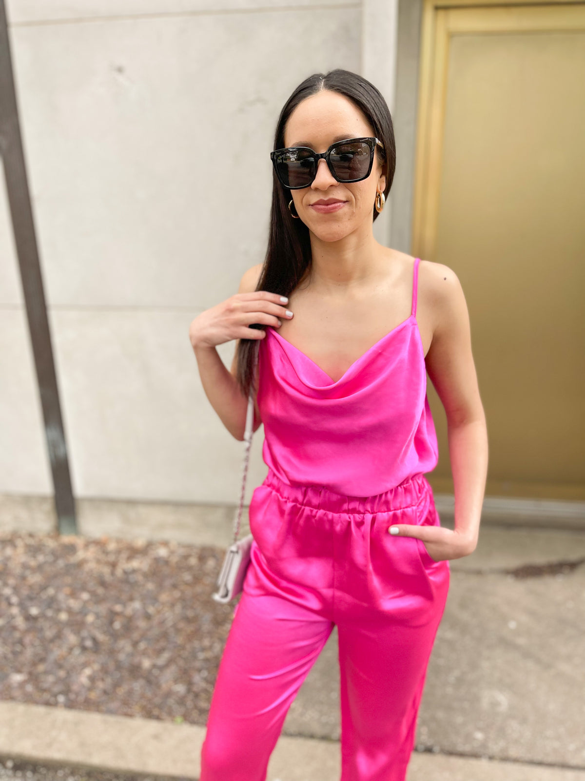 Hyper Pink Satin Jumpsuit