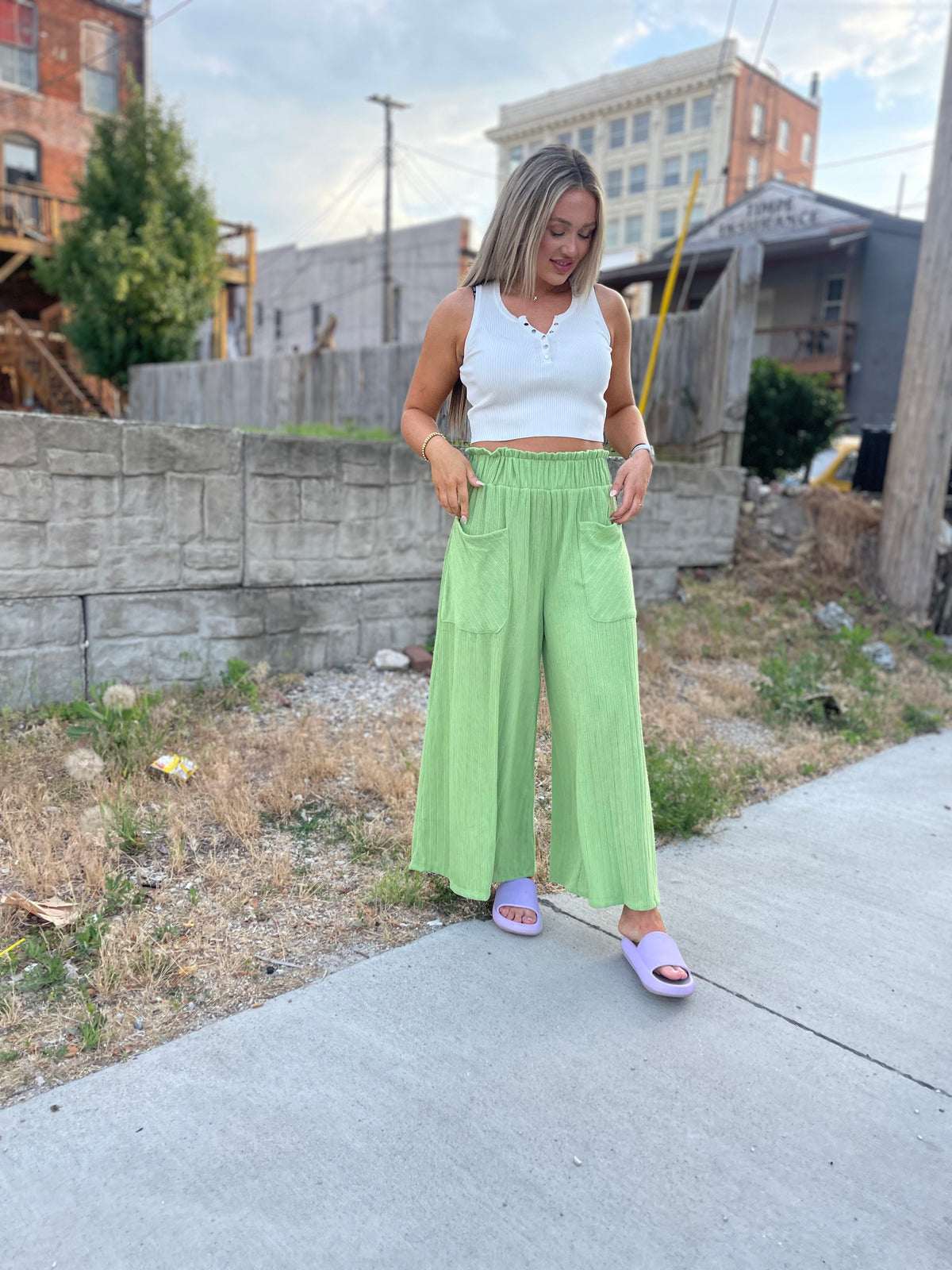 Green Cropped Wide Leg Pants