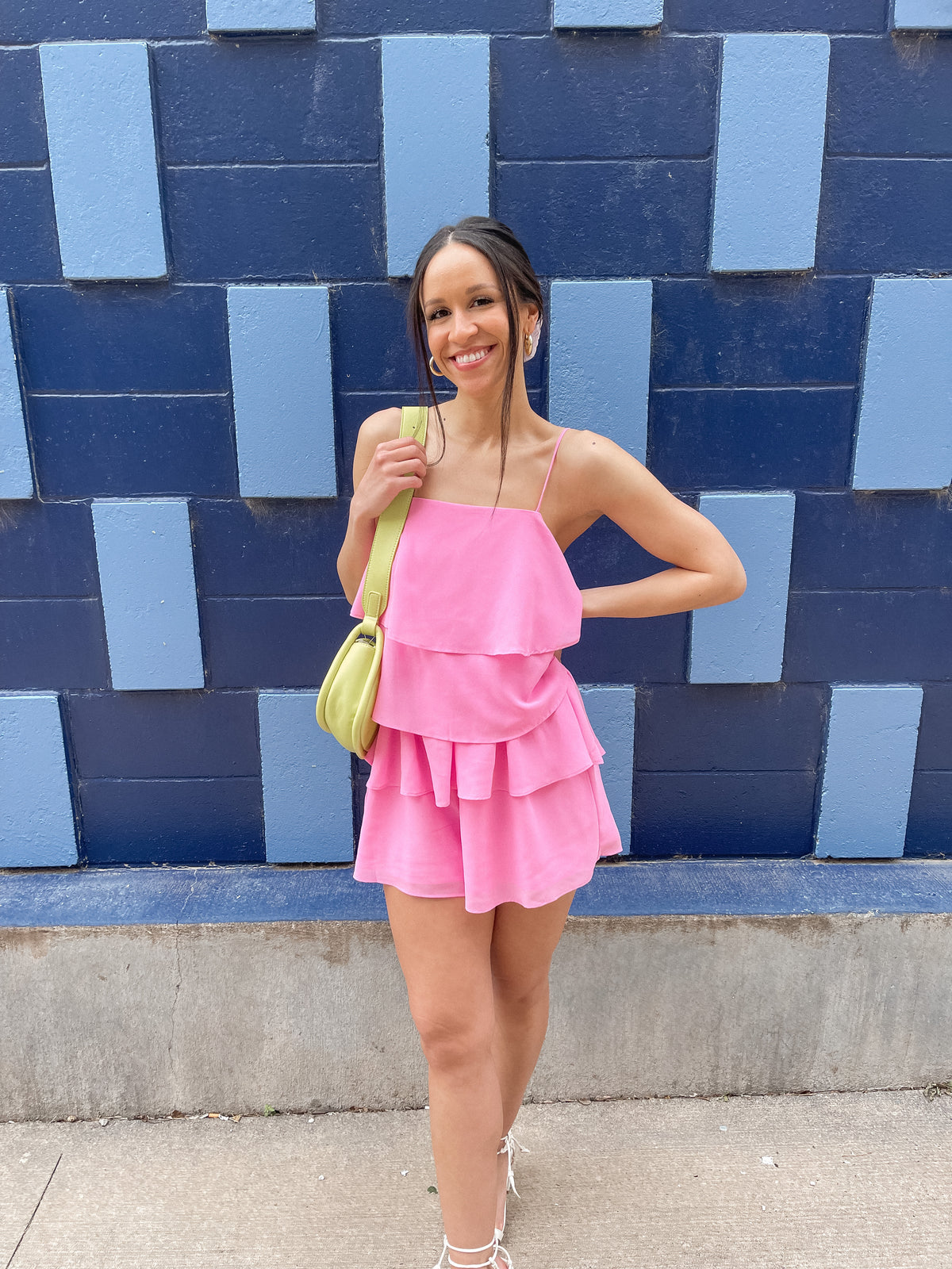 Bubblegum Pink Tiered Chiffon Romper