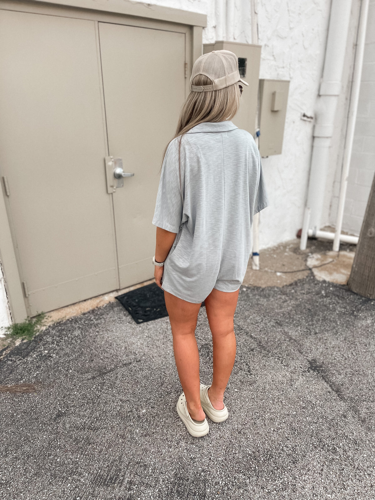 Grey Short Sleeve Collared romper