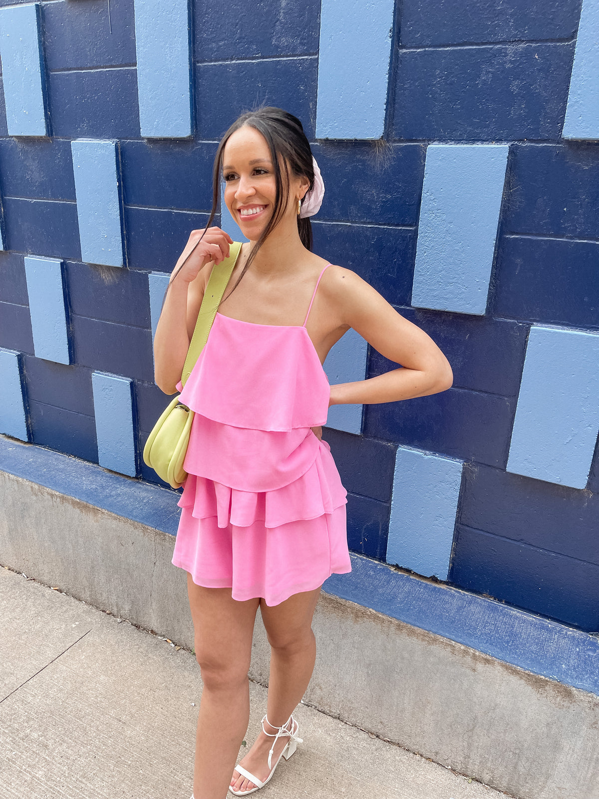 Bubblegum Pink Tiered Chiffon Romper