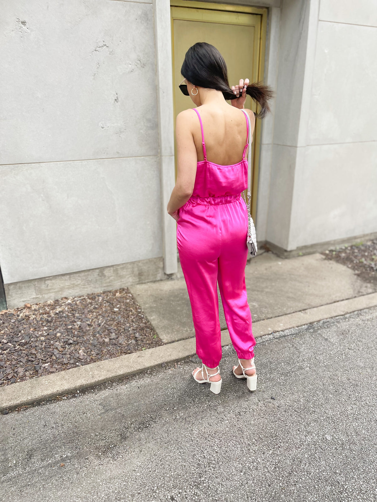 Hyper Pink Satin Jumpsuit