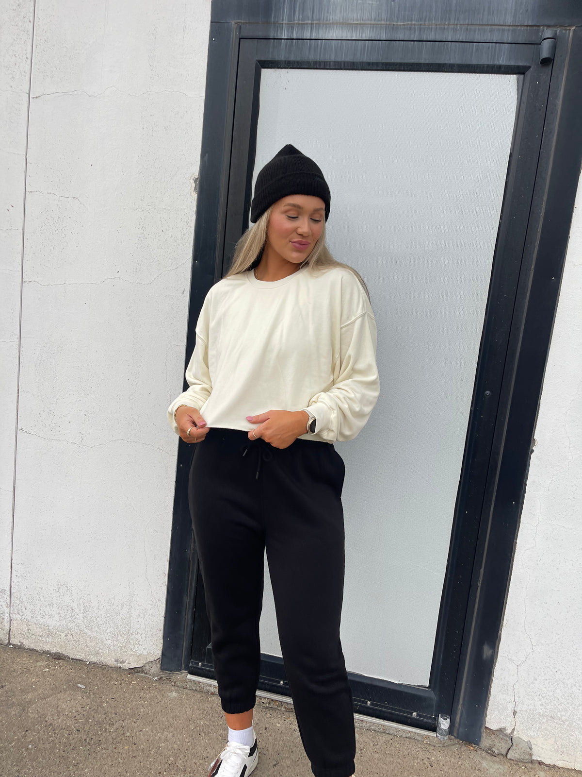 Cream Cropped Sweatshirt