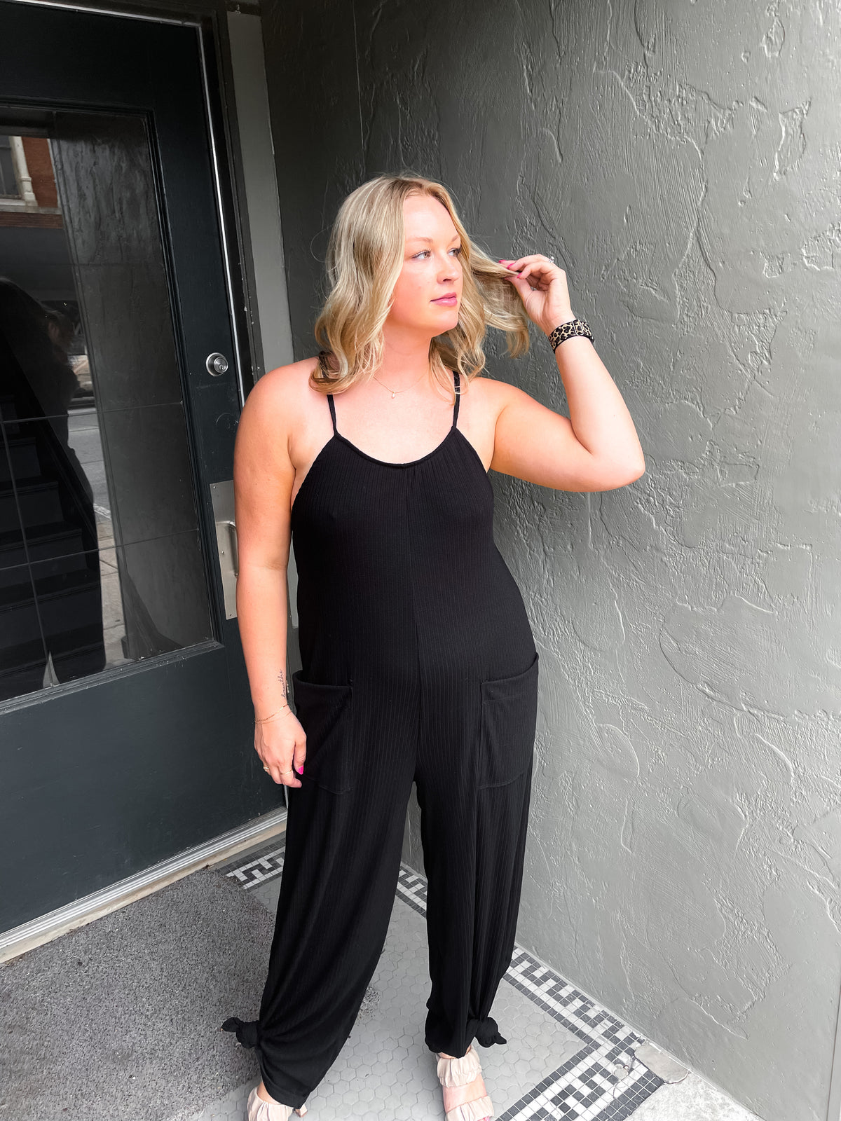 Black Wide Leg Knit Jumpsuit
