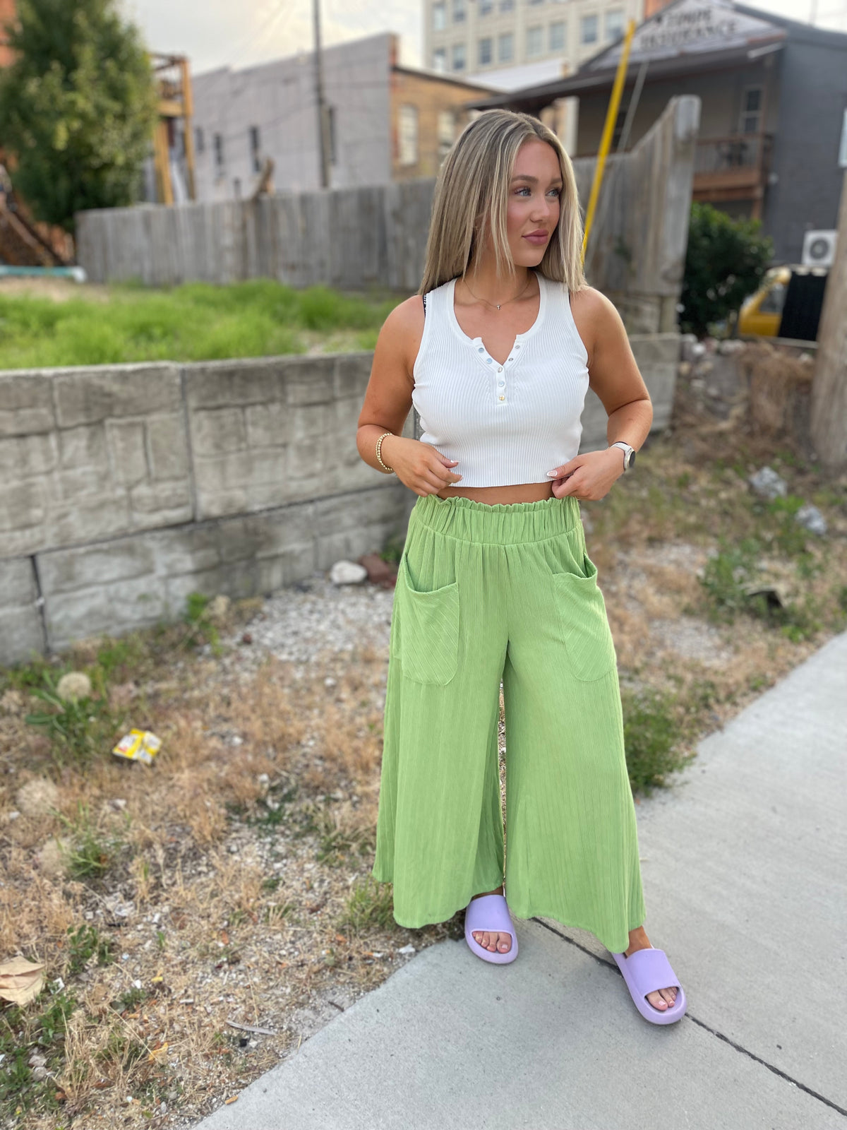 Green Cropped Wide Leg Pants