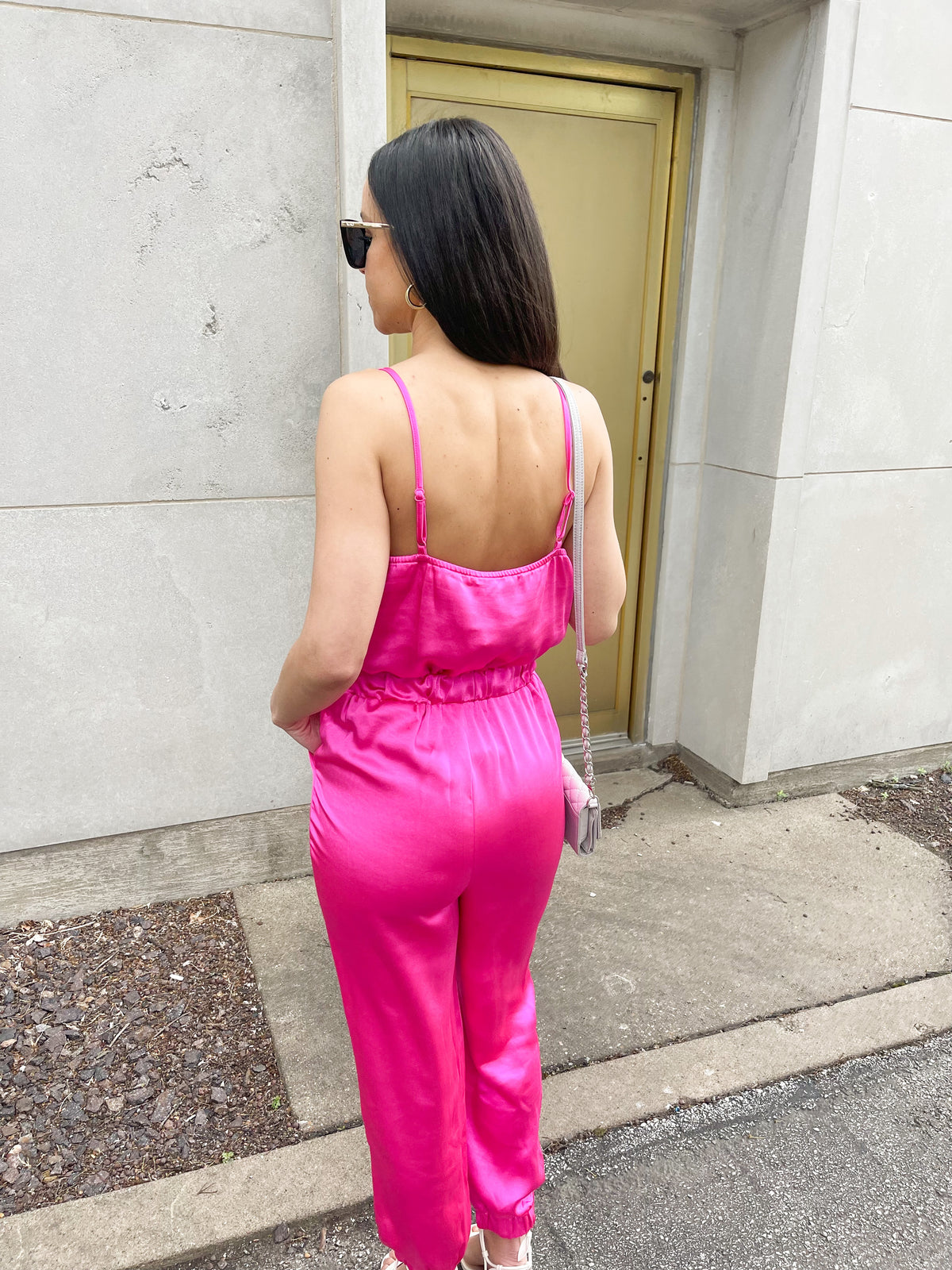 Hyper Pink Satin Jumpsuit