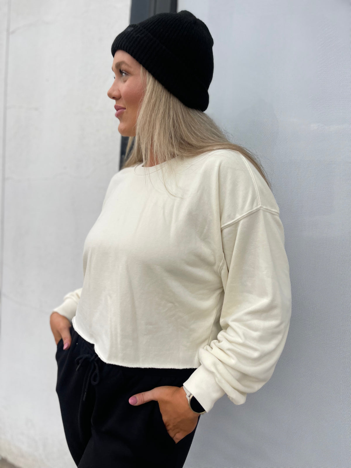 Cream Cropped Sweatshirt
