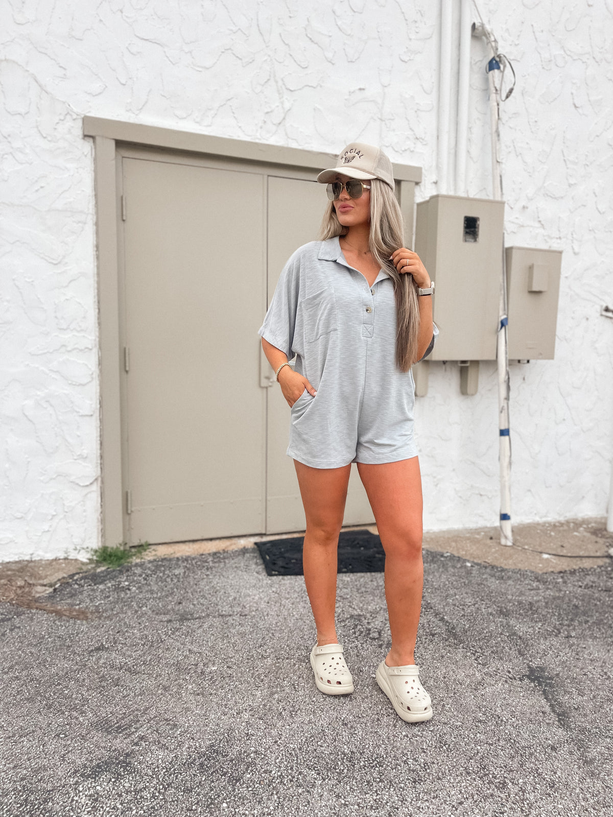 Grey Short Sleeve Collared romper
