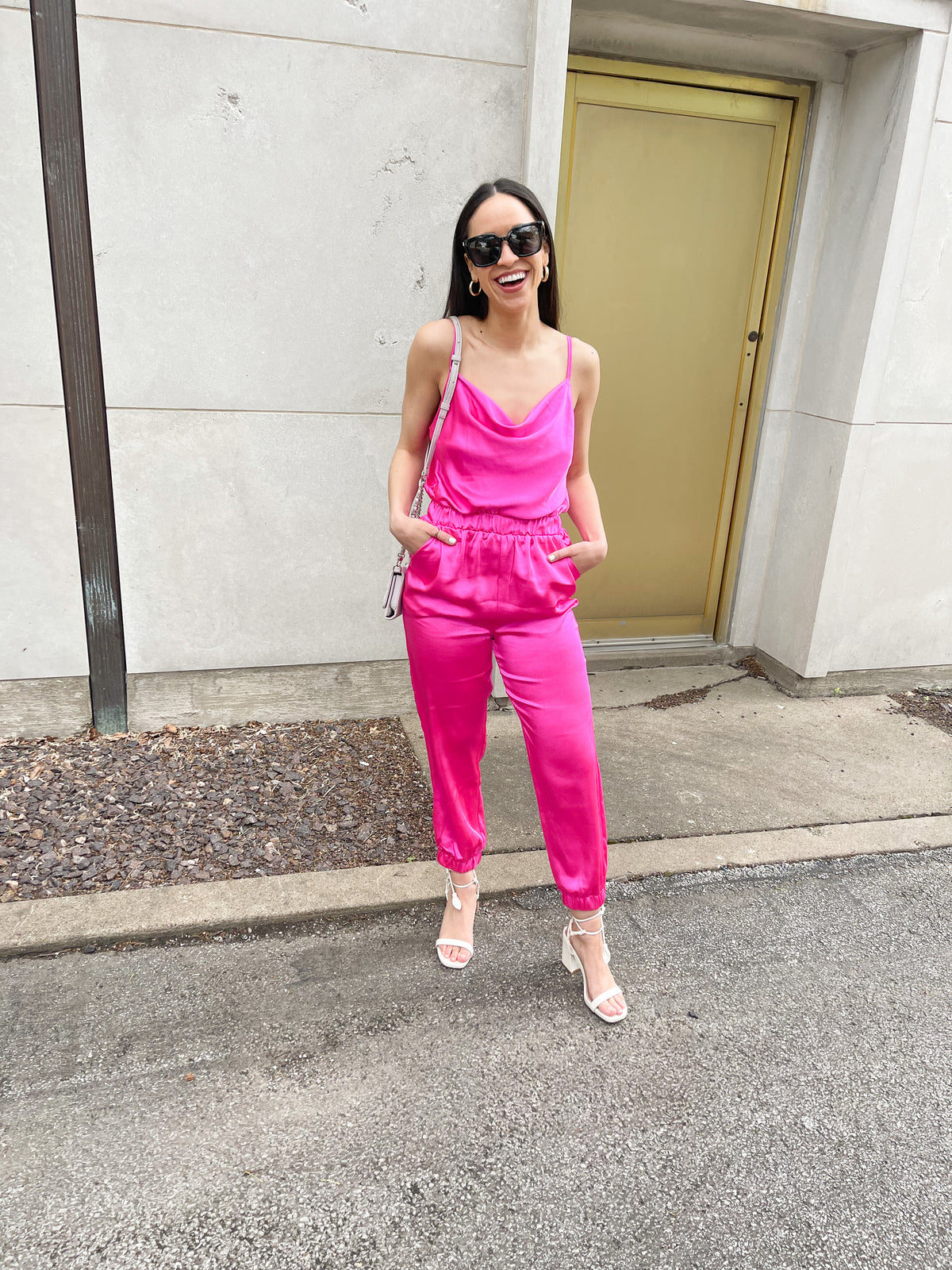 Hyper Pink Satin Jumpsuit