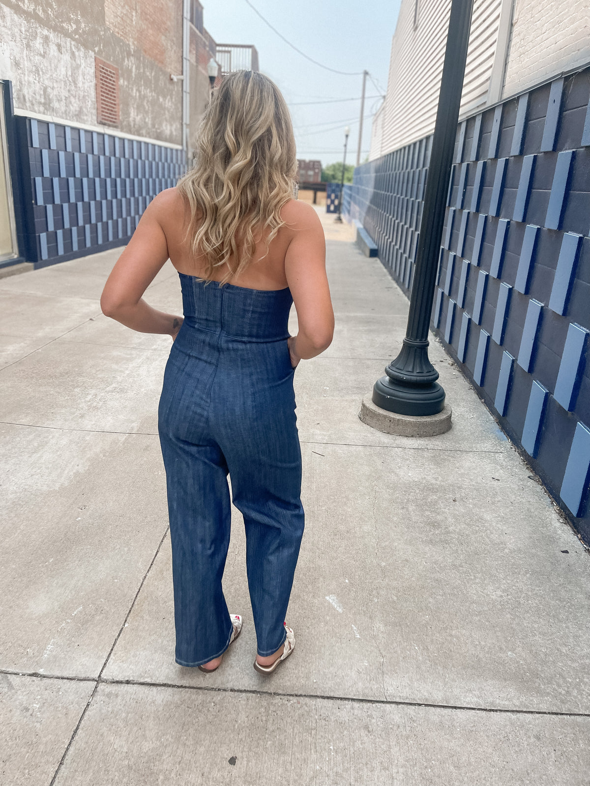 Strapless Denim Wide Leg Jumpsuit