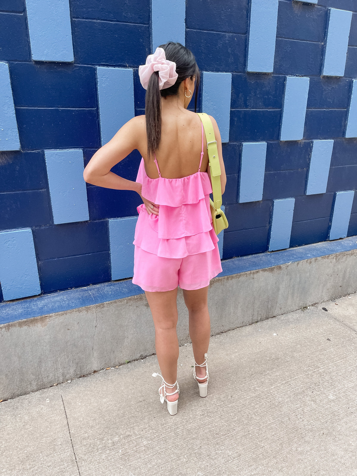 Bubblegum Pink Tiered Chiffon Romper