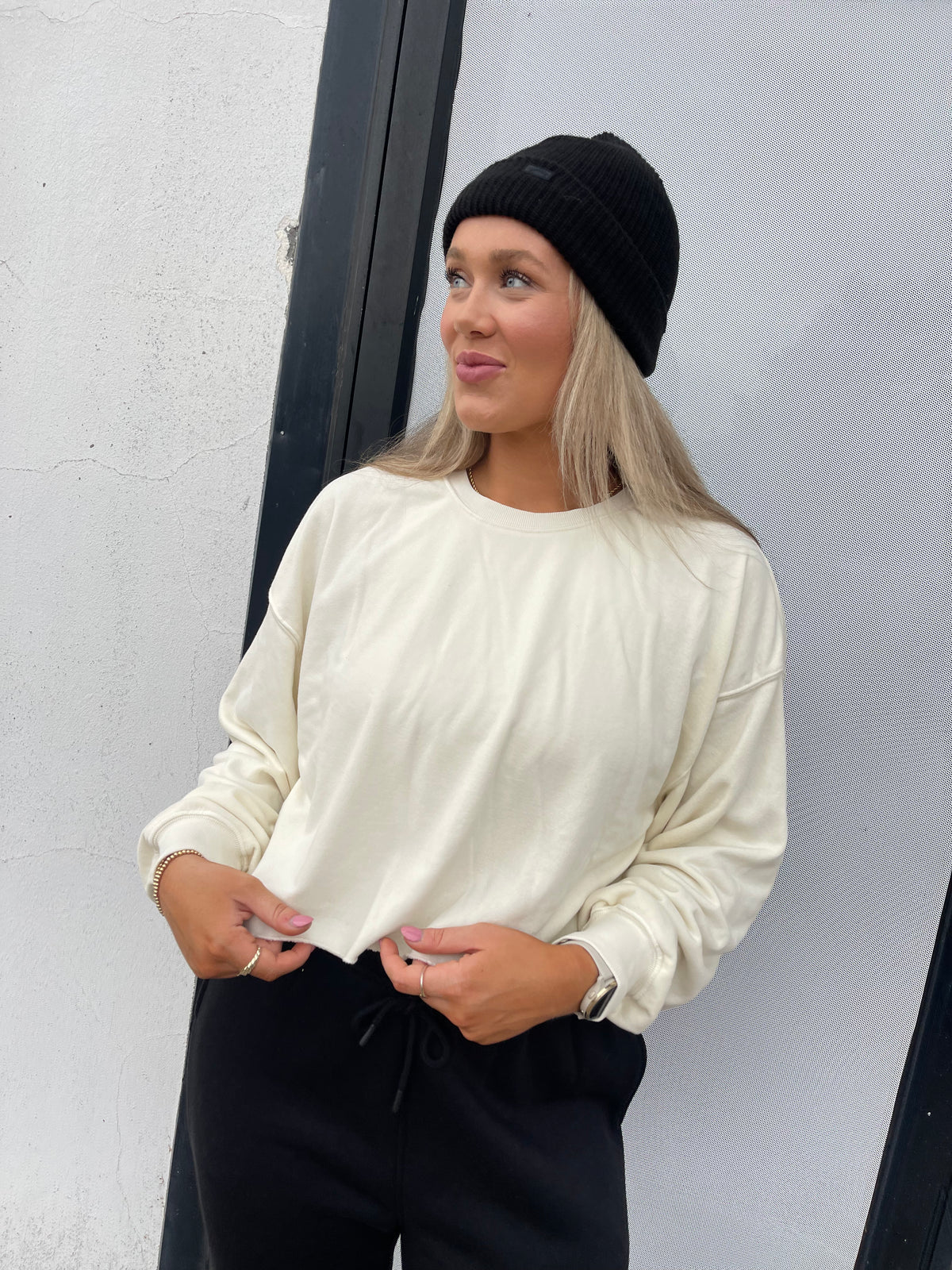 Cream Cropped Sweatshirt