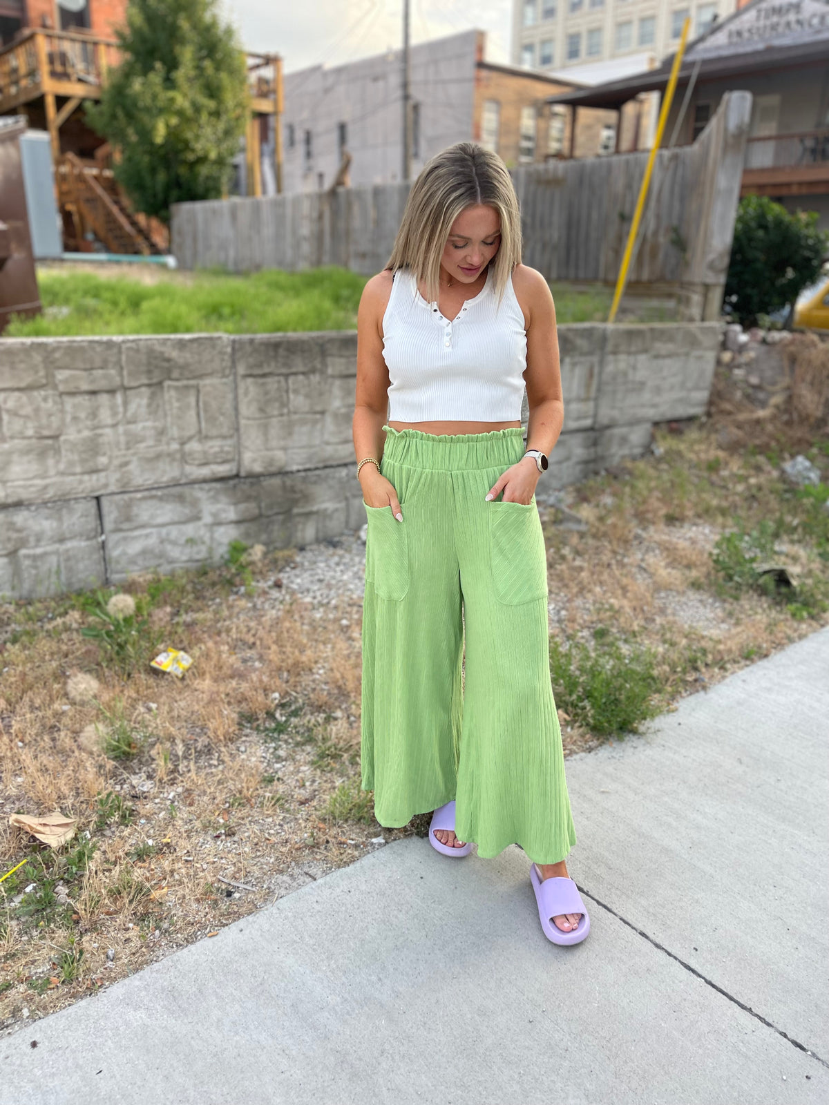 Green Cropped Wide Leg Pants