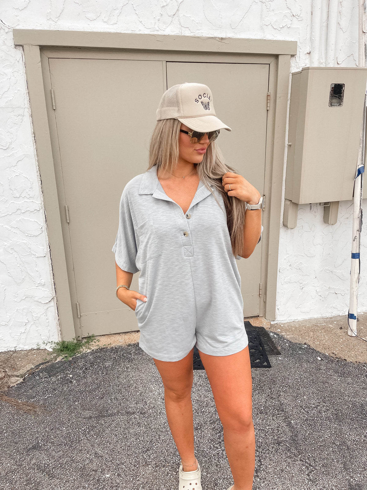 Grey Short Sleeve Collared romper