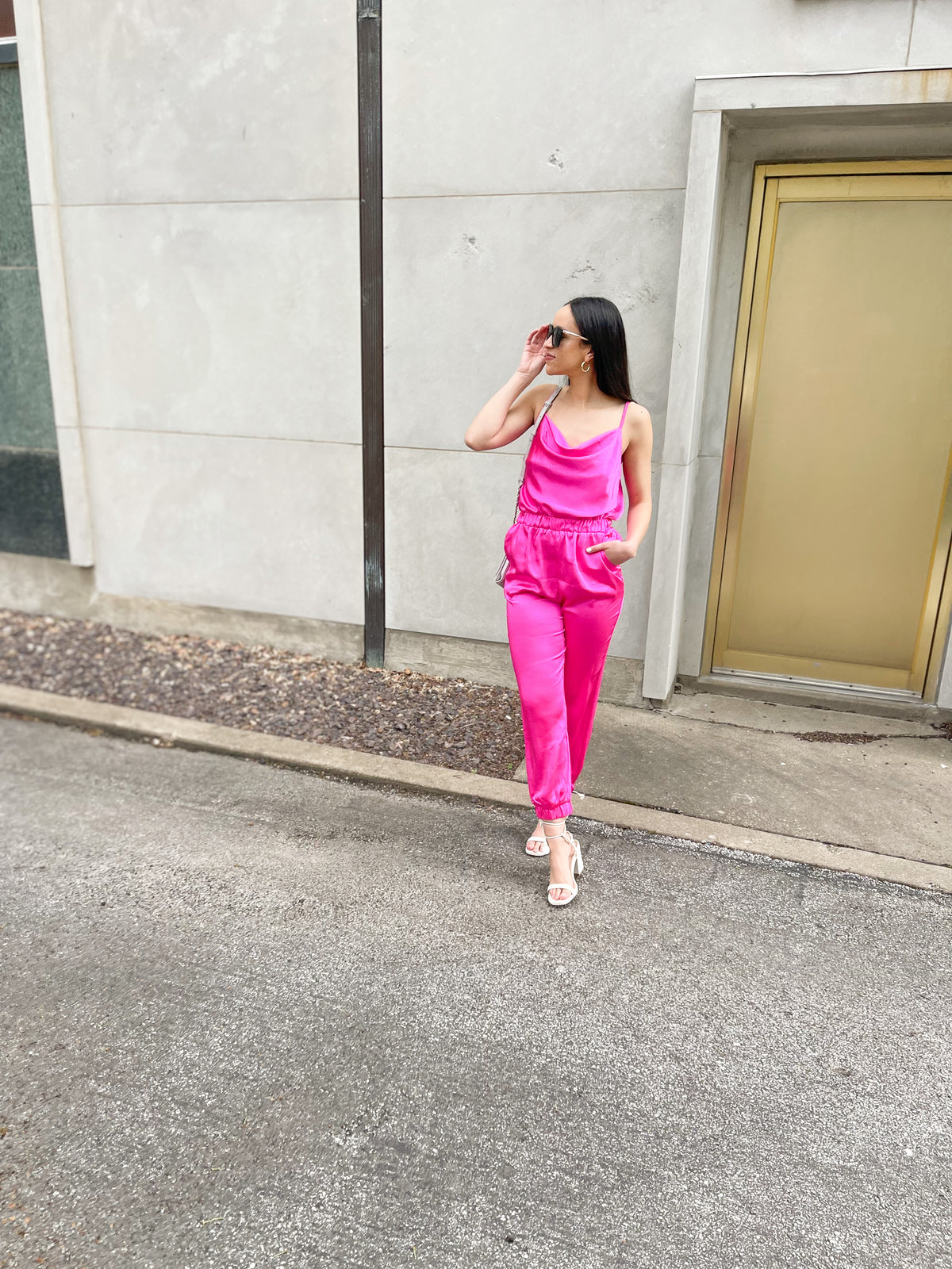 Hyper Pink Satin Jumpsuit