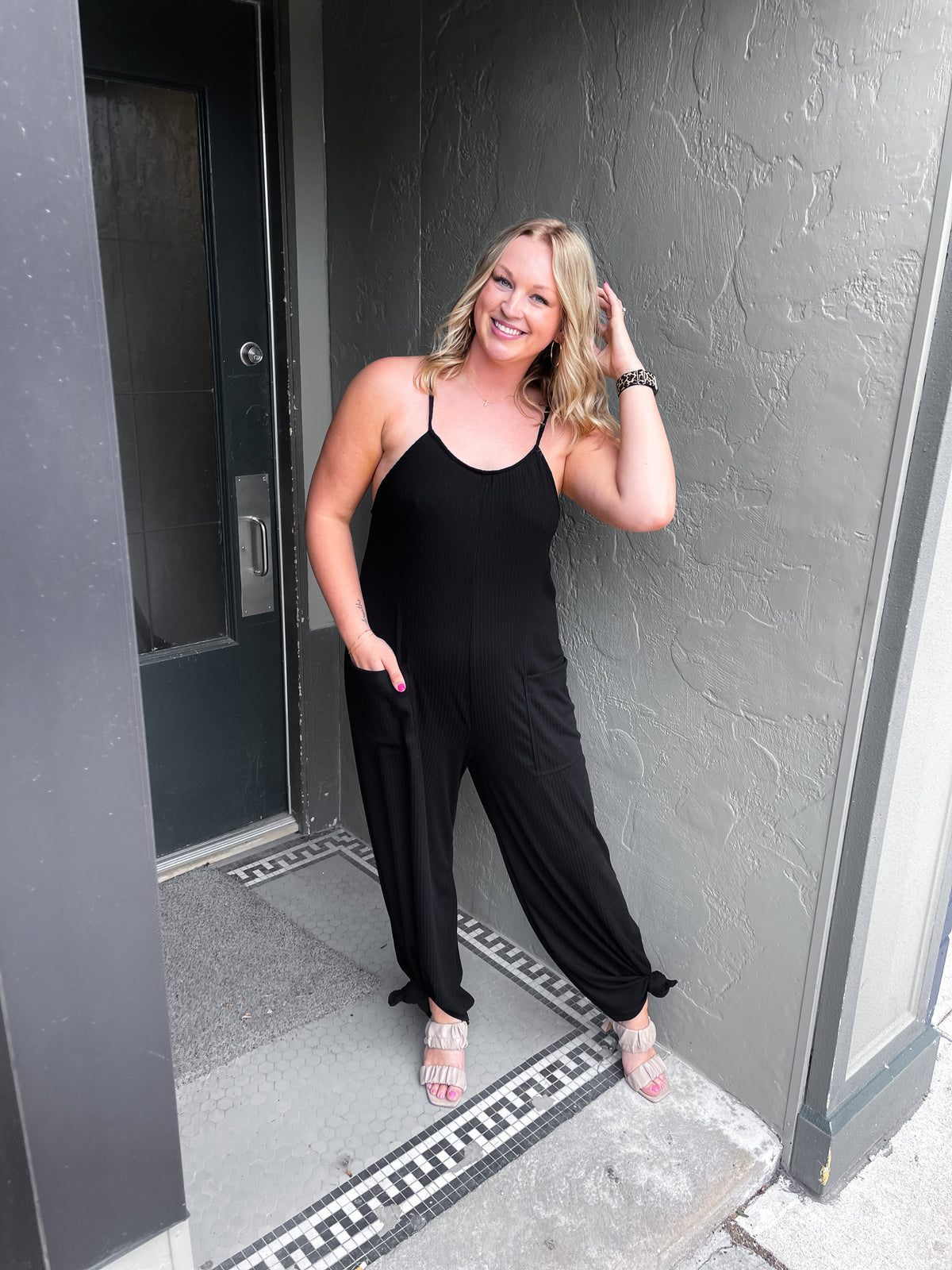 Black Wide Leg Knit Jumpsuit
