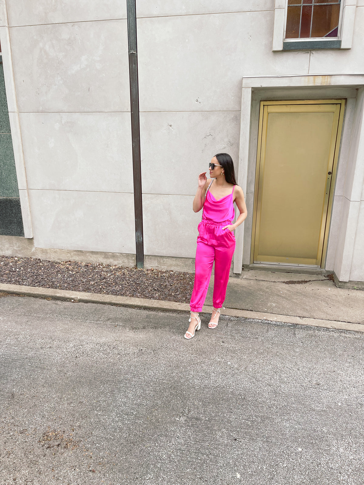 Hyper Pink Satin Jumpsuit
