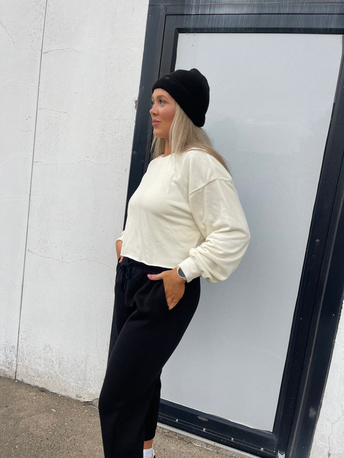 Cream Cropped Sweatshirt