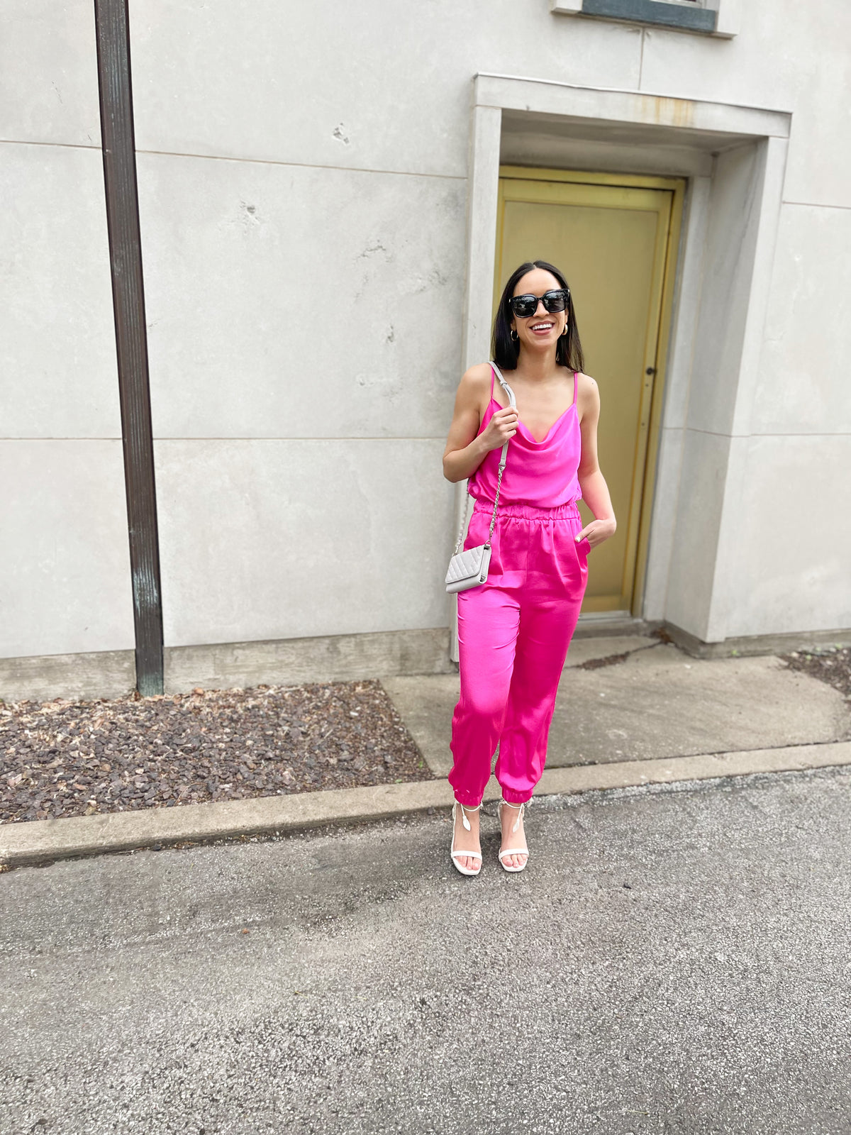 Hyper Pink Satin Jumpsuit