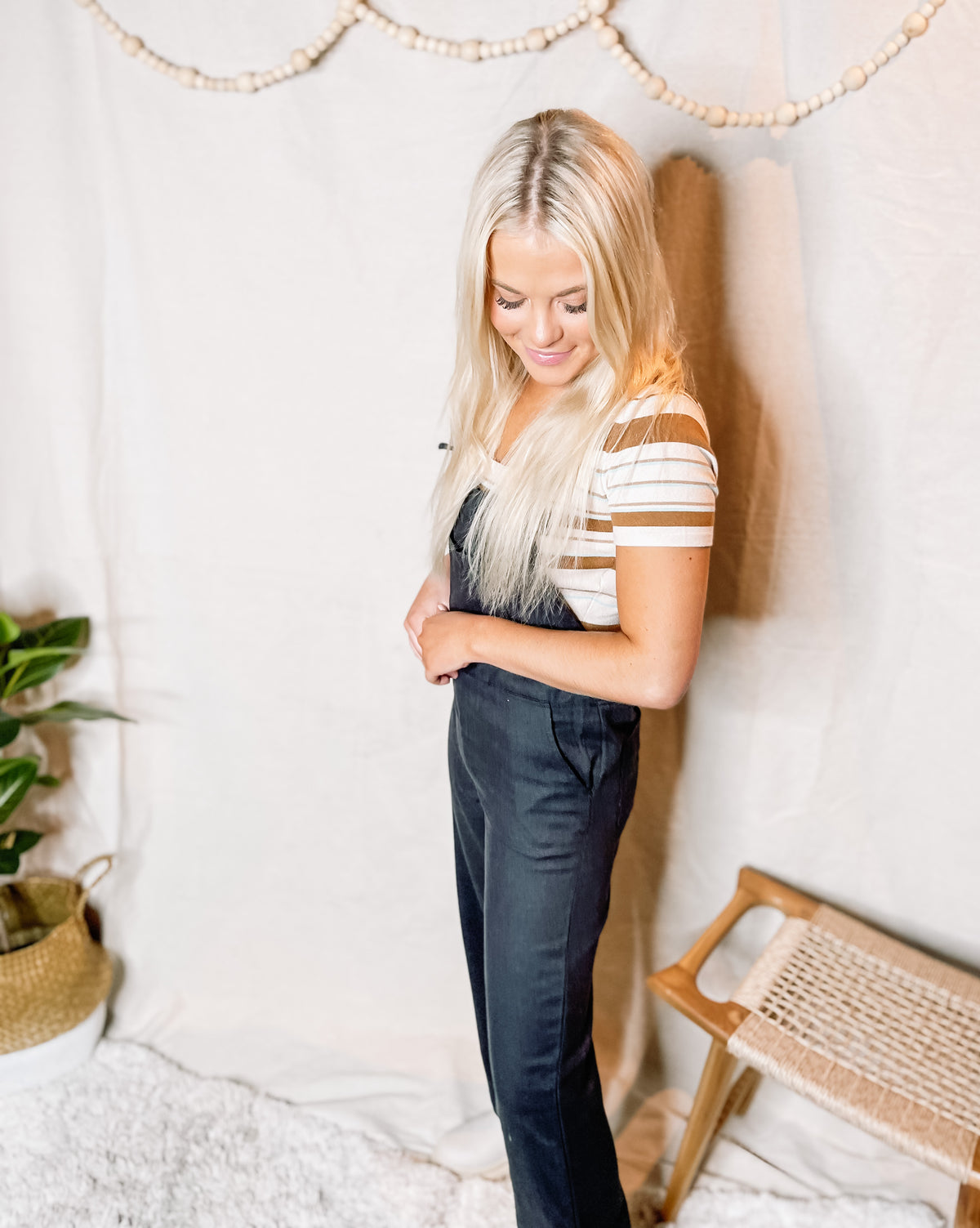 Black Woven Thin Strap Overalls