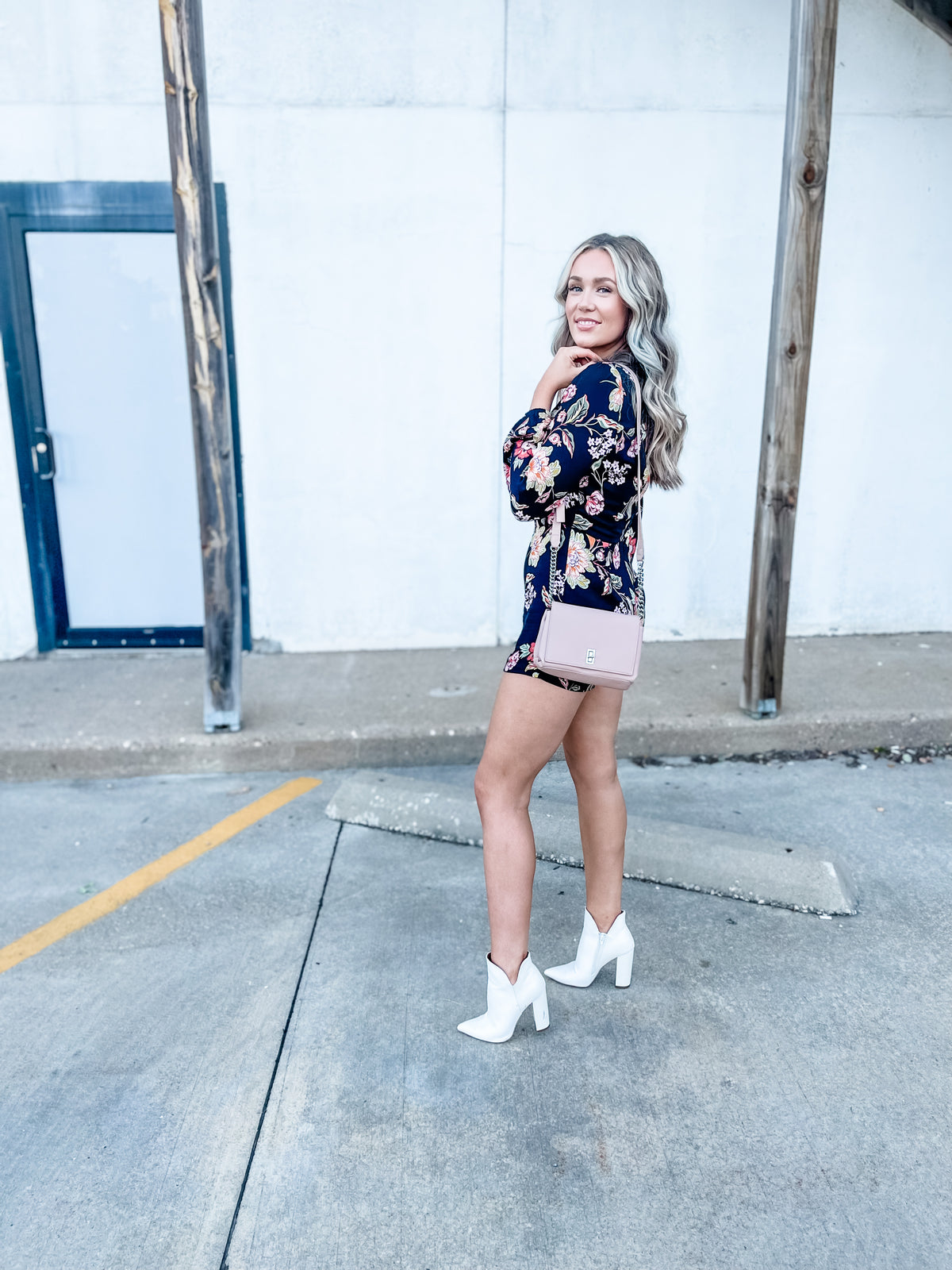 Deep V Long Sleeve Floral Romper