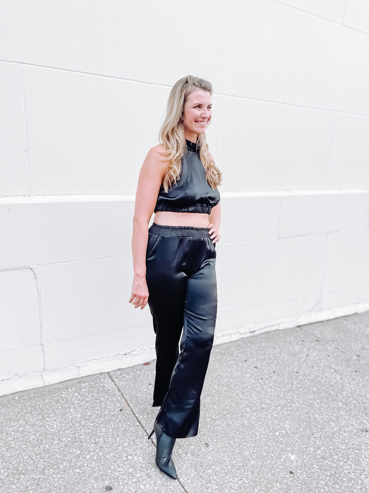 Black Satin Flared Pants