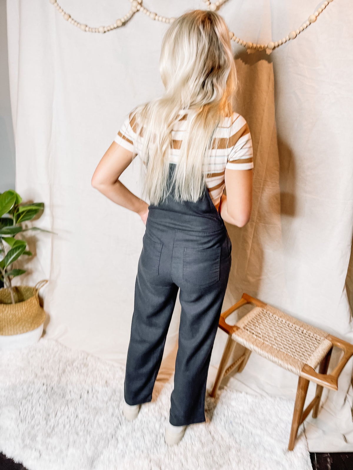 Black Woven Thin Strap Overalls