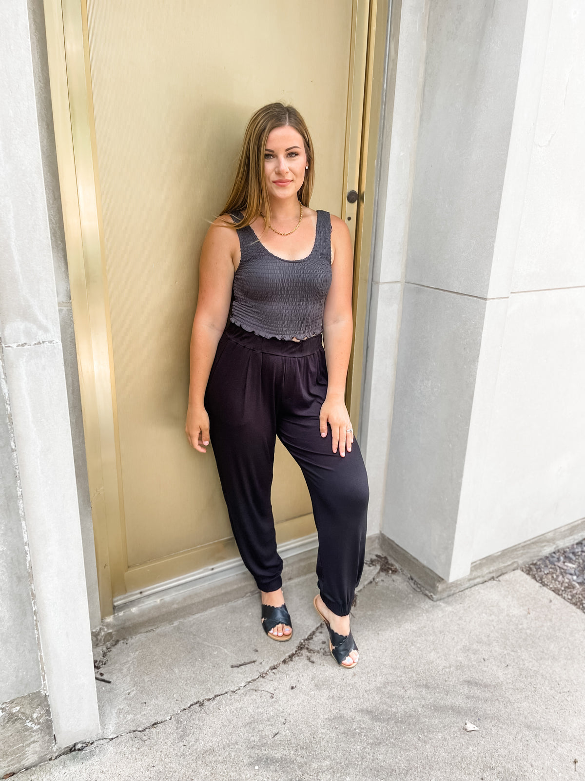 Smocked Scoop Neck Cropped Tank