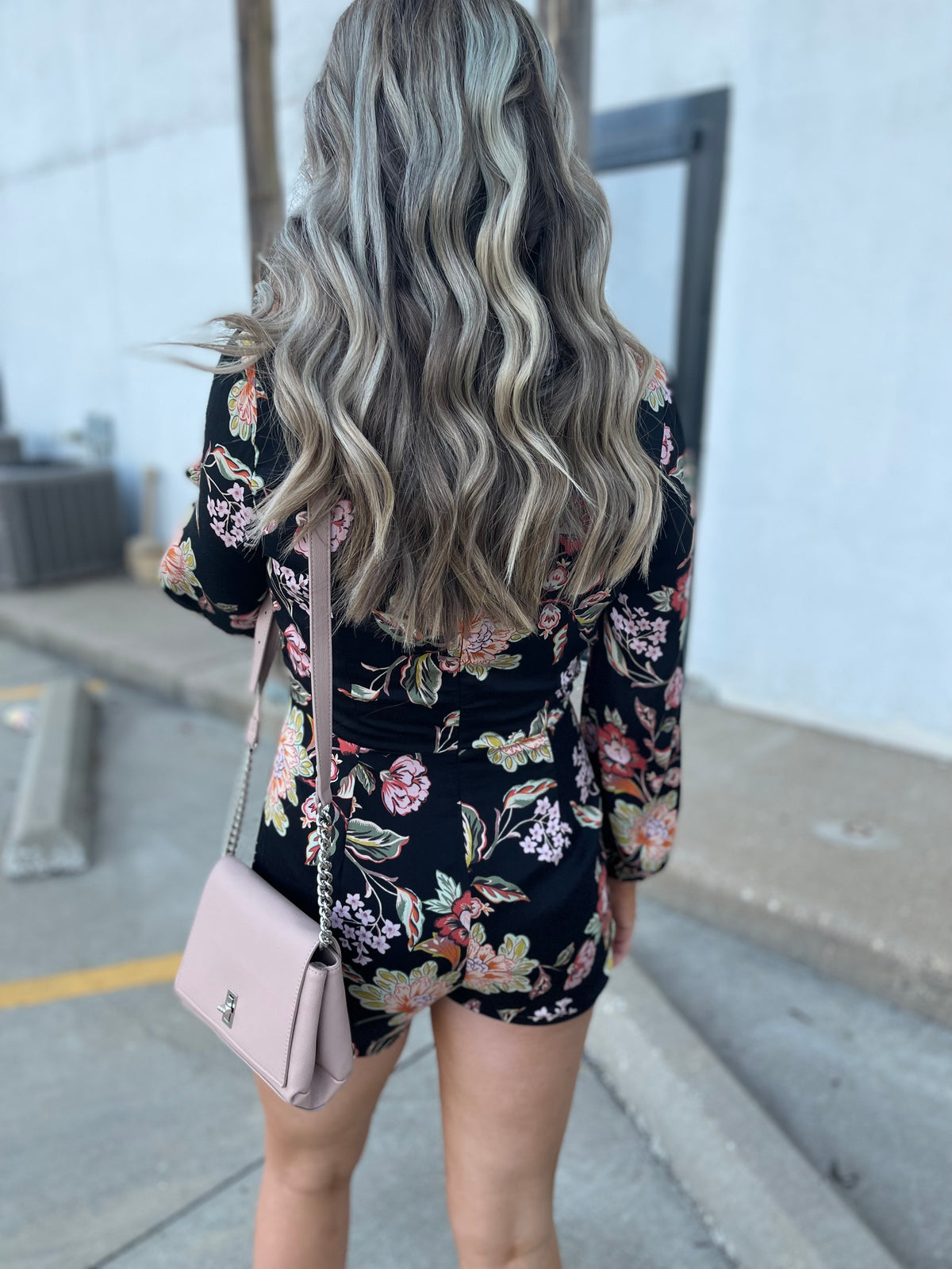 Deep V Long Sleeve Floral Romper