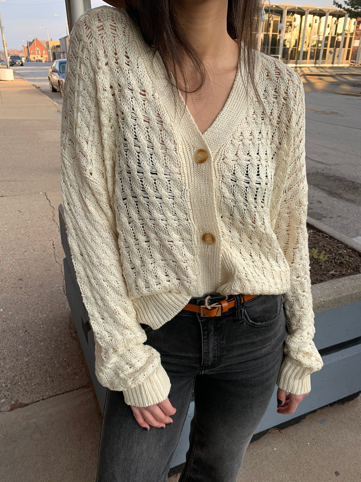 Dropped Shoulder Button Down Cardigan