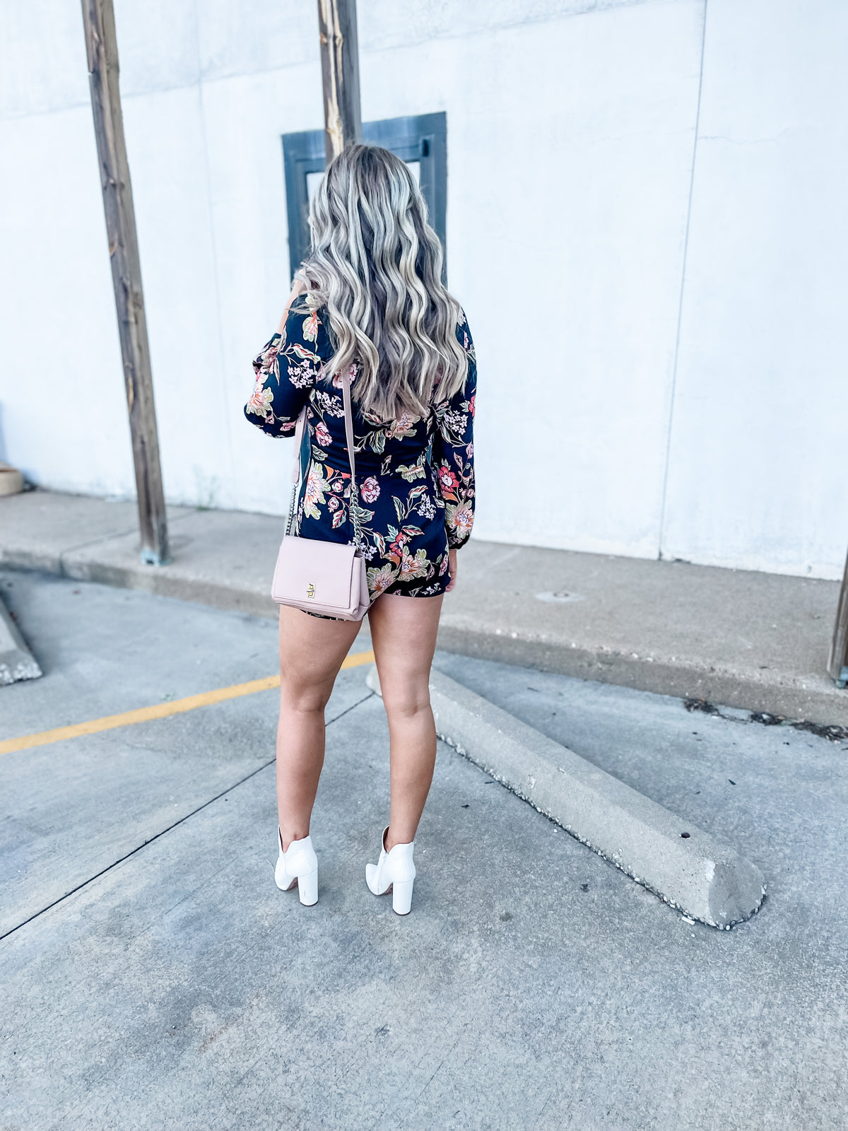 Deep V Long Sleeve Floral Romper