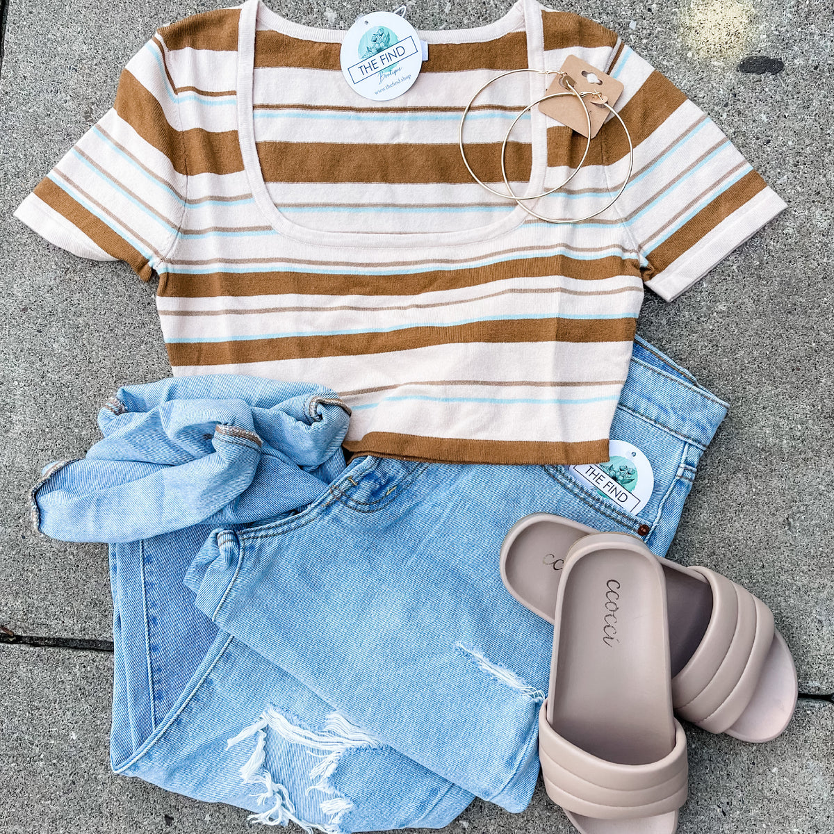 Striped Short Sleeve Cropped Top