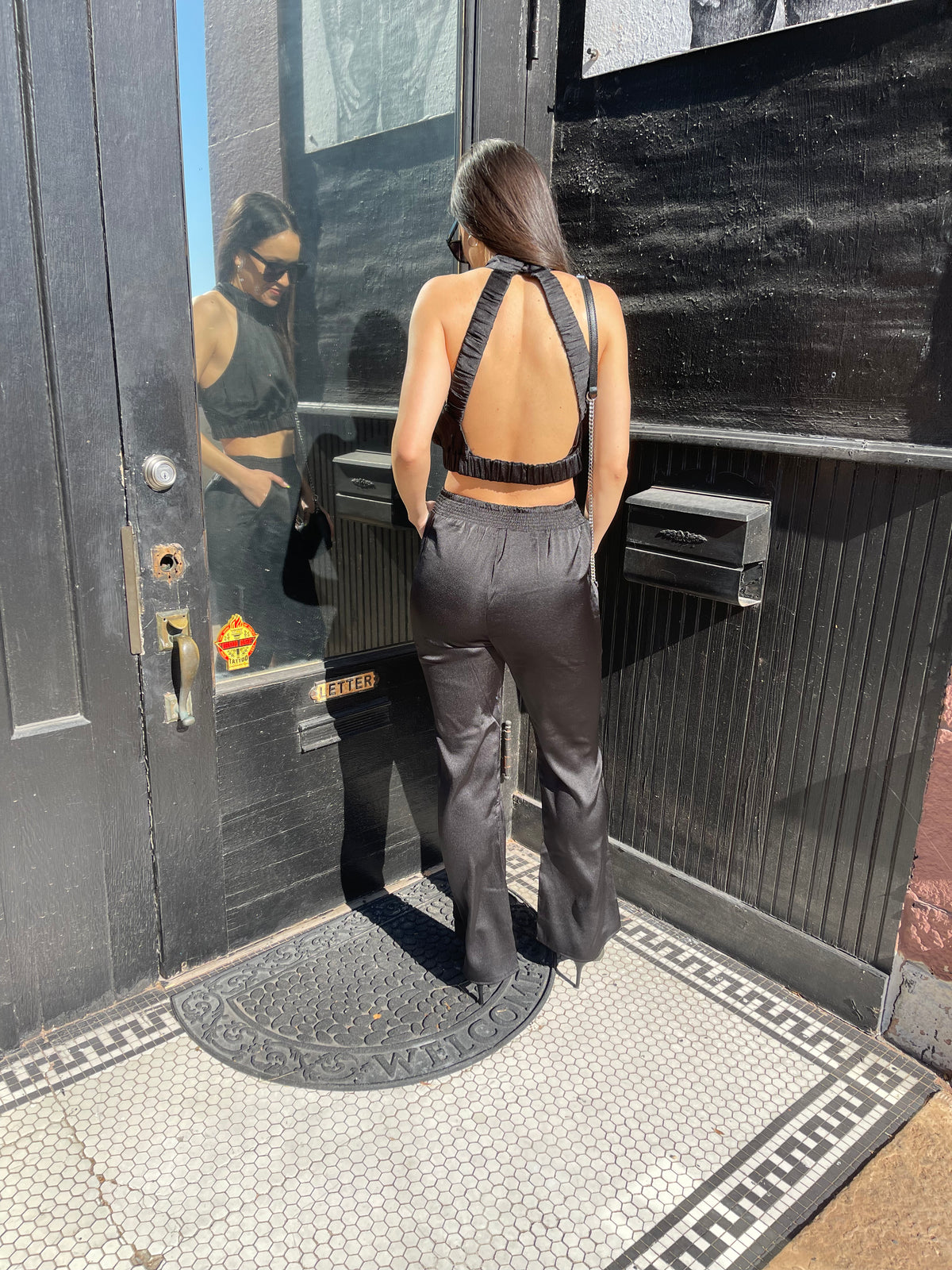 Black Satin Flared Pants