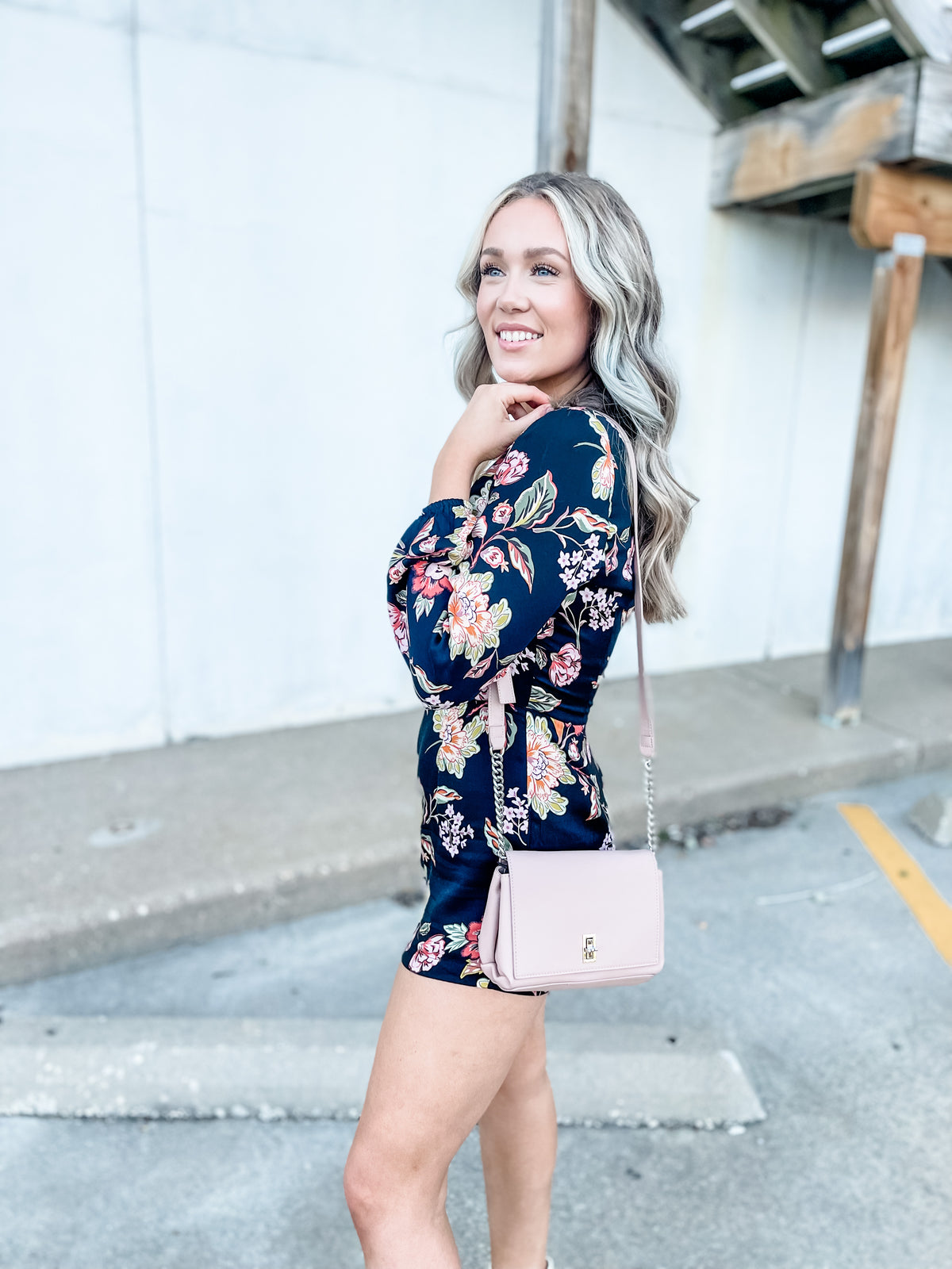 Deep V Long Sleeve Floral Romper