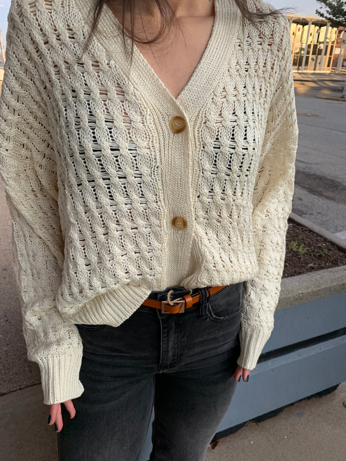 Dropped Shoulder Button Down Cardigan