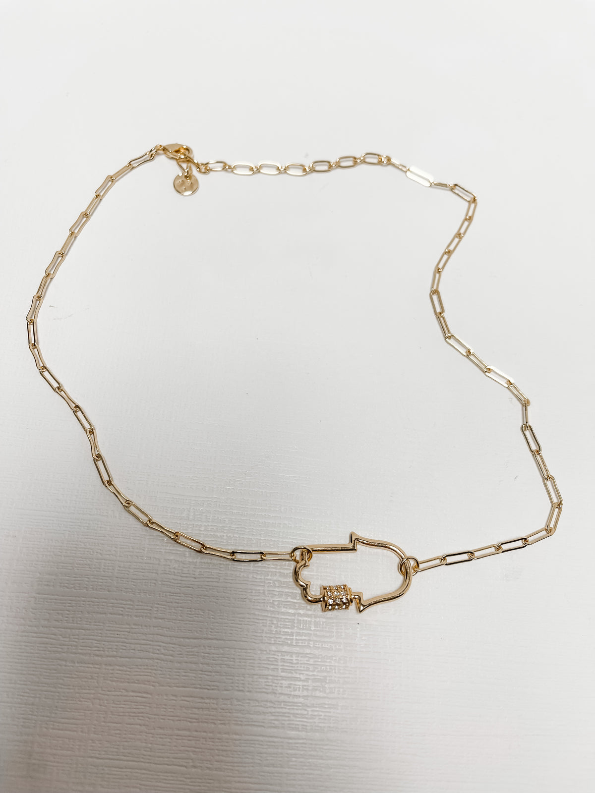 Gold Hamsa Charm & Carabiner Necklace