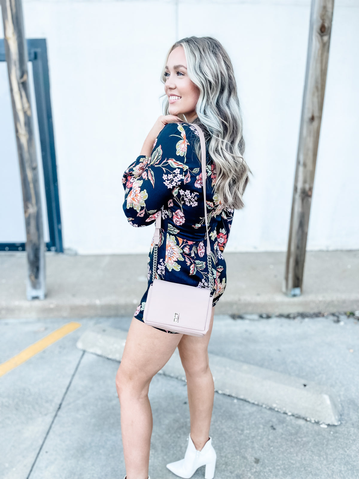 Deep V Long Sleeve Floral Romper