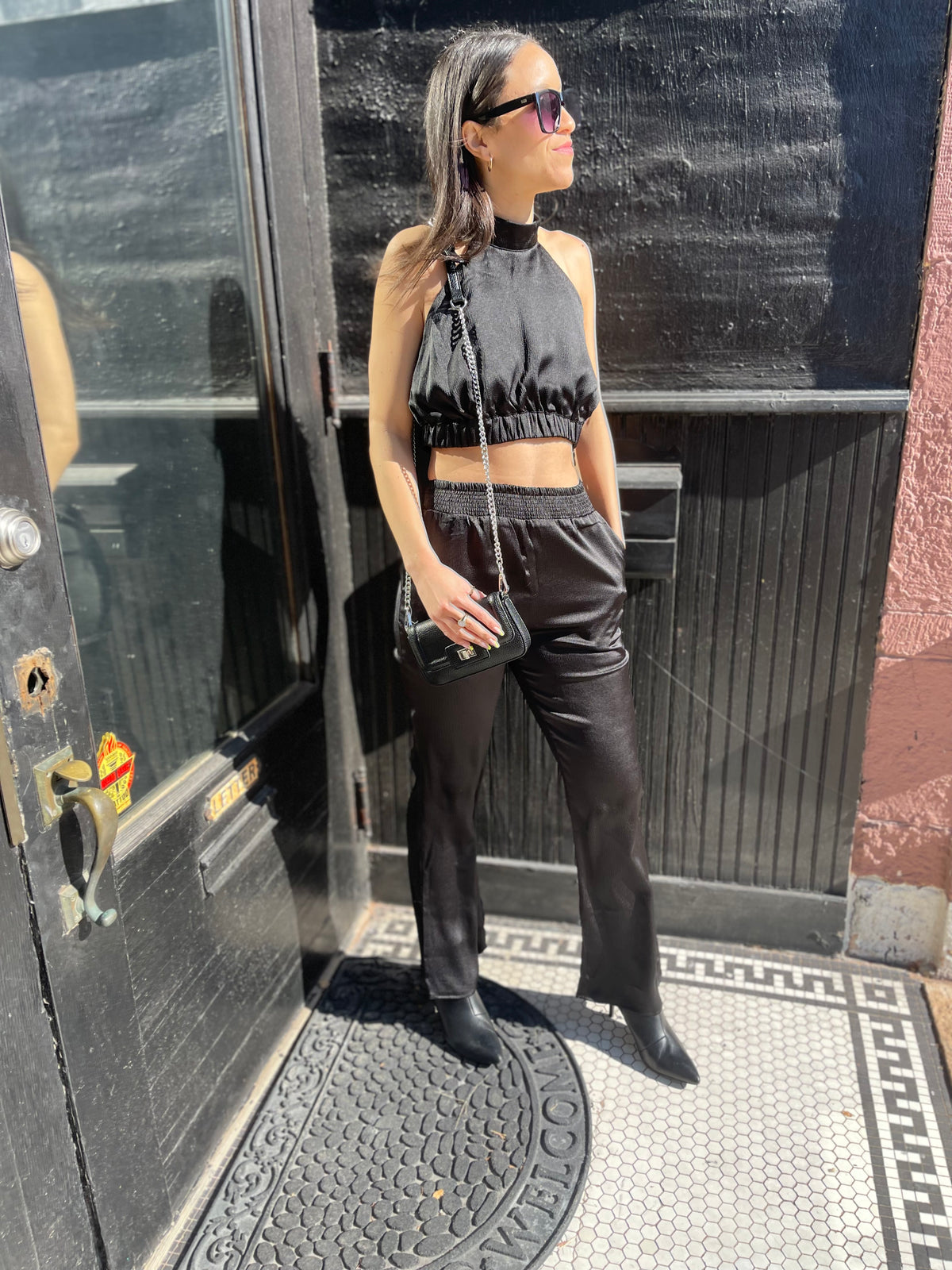 Black Satin Flared Pants