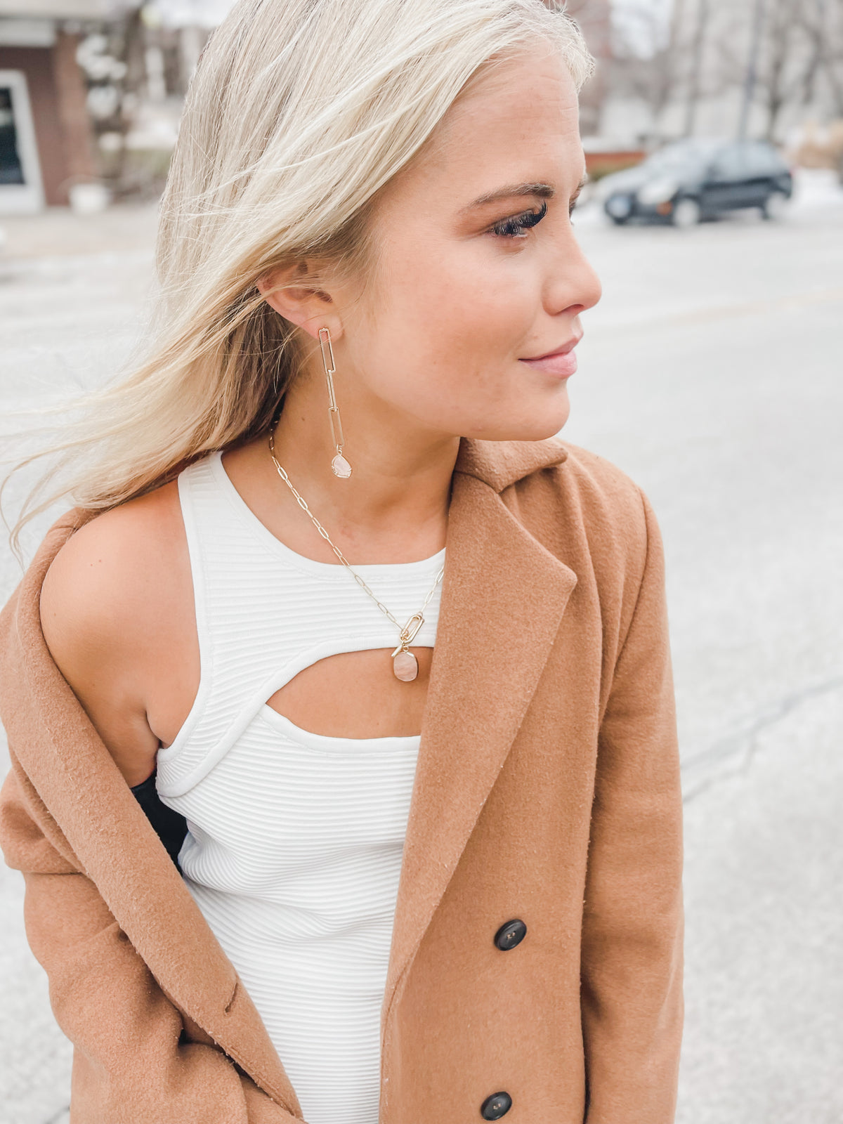 Gold & Pink Chain Detail Earrings